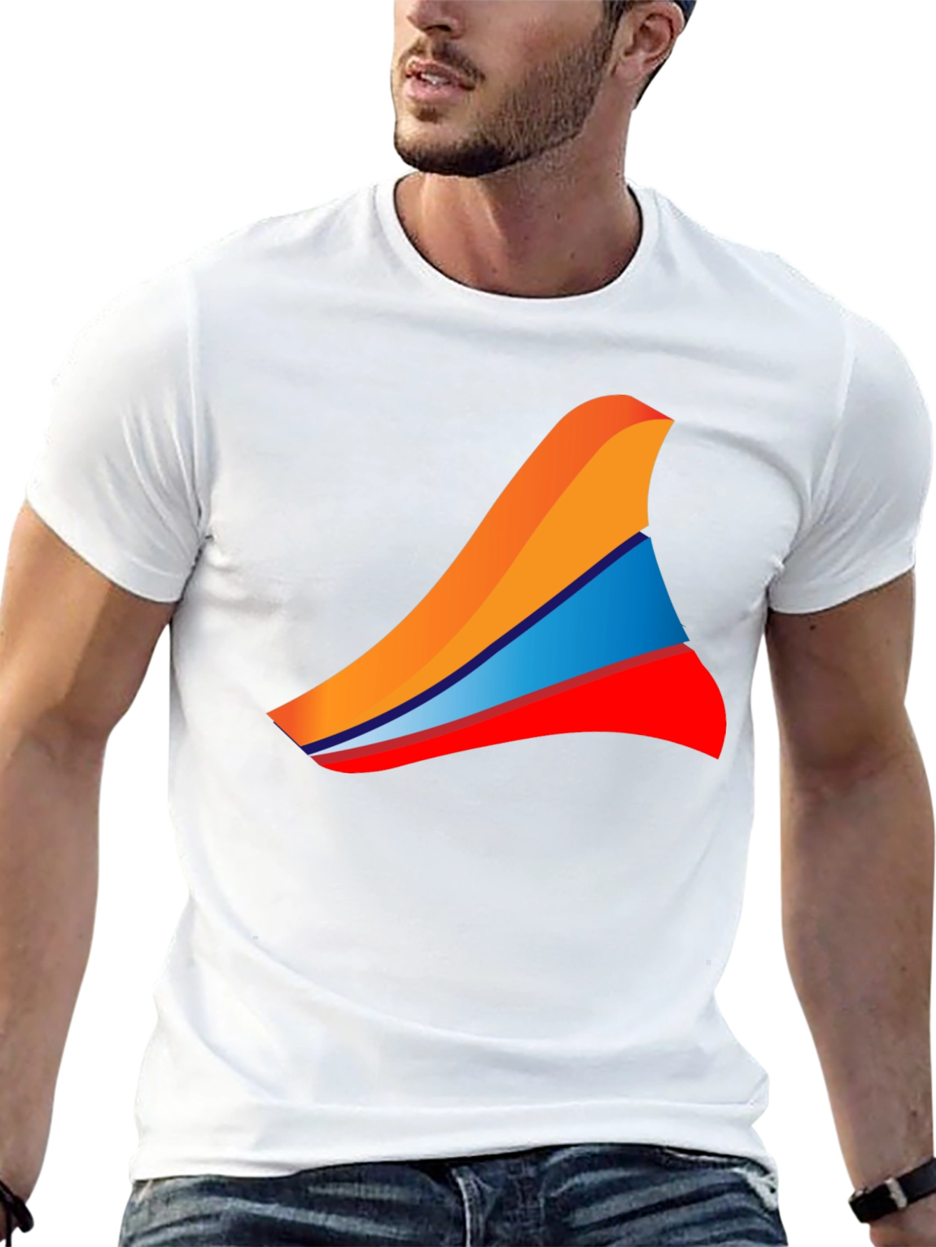 Mens Black T-Shirt with Abstract Wave Design