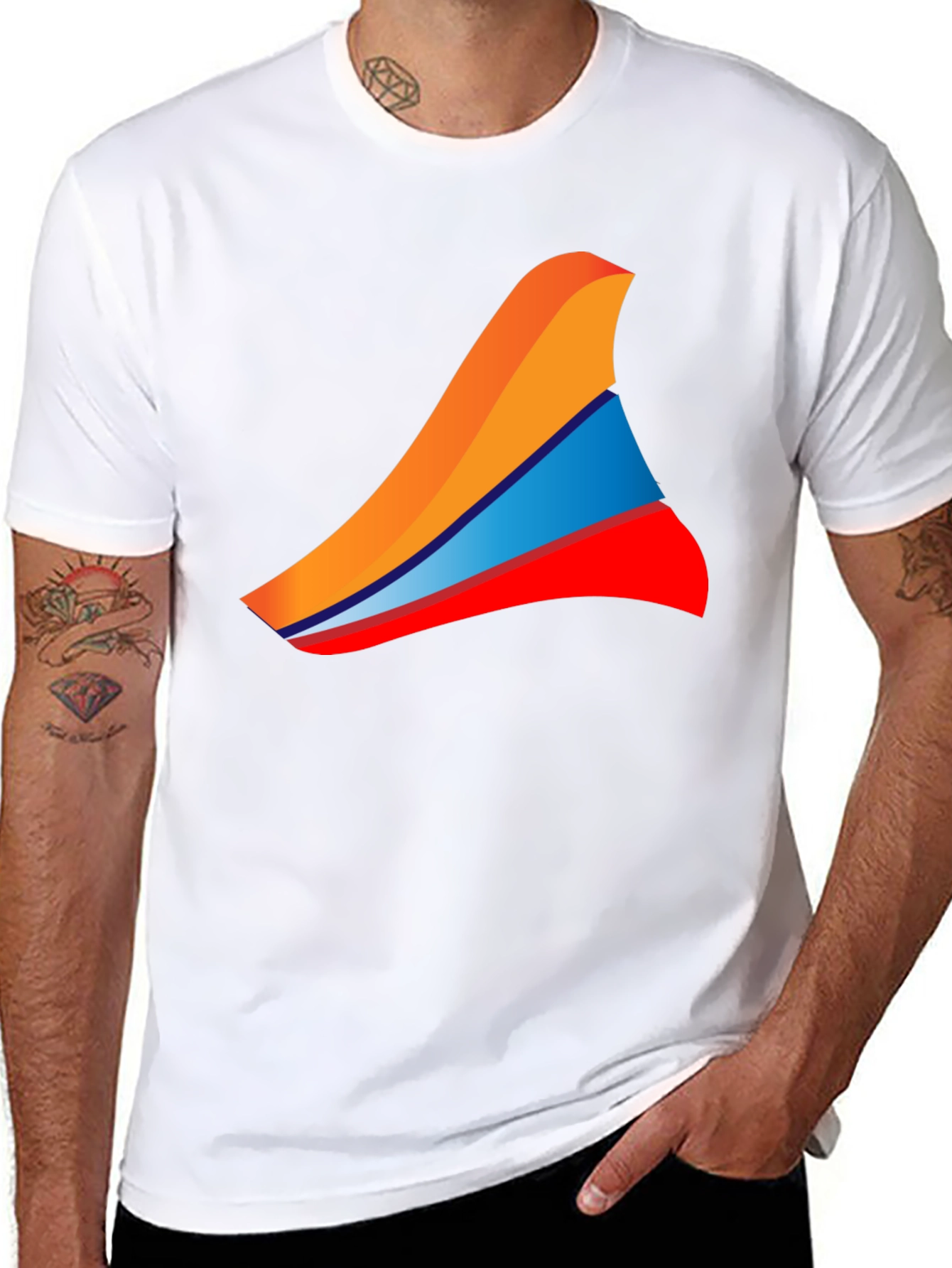 Mens Black T-Shirt with Abstract Wave Design