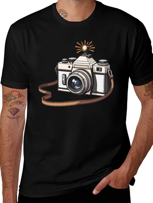 Vintage Camera Graphic Tee - Stylish Black T-Shirt