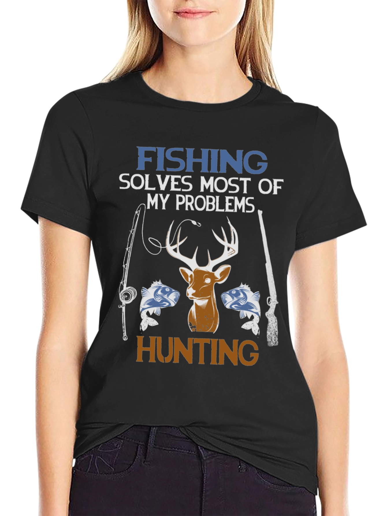 Fishing & Hunting Graphic Tee - Mens Black T-Shirt