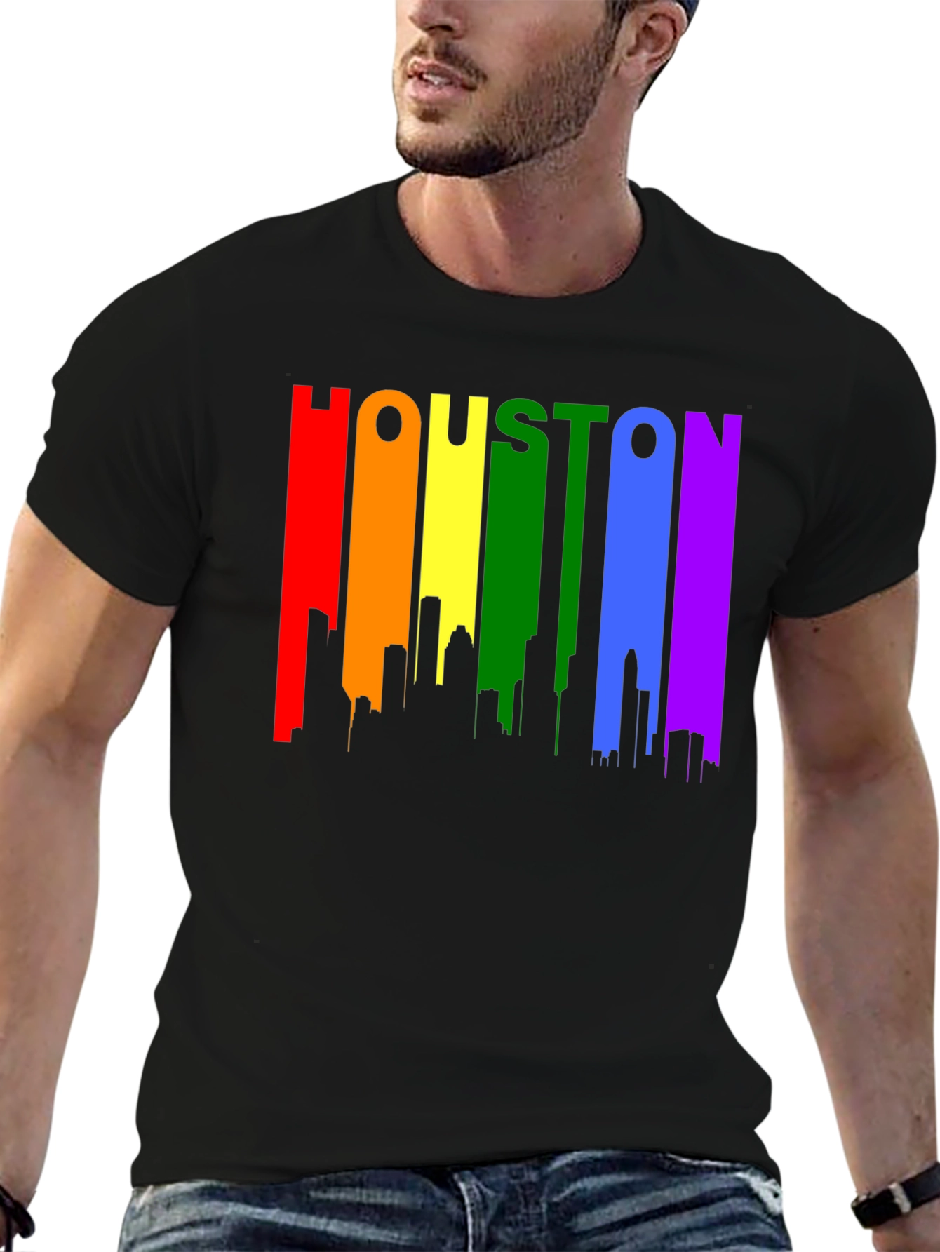 Houston Pride T-Shirt - Rainbow Skyline Design