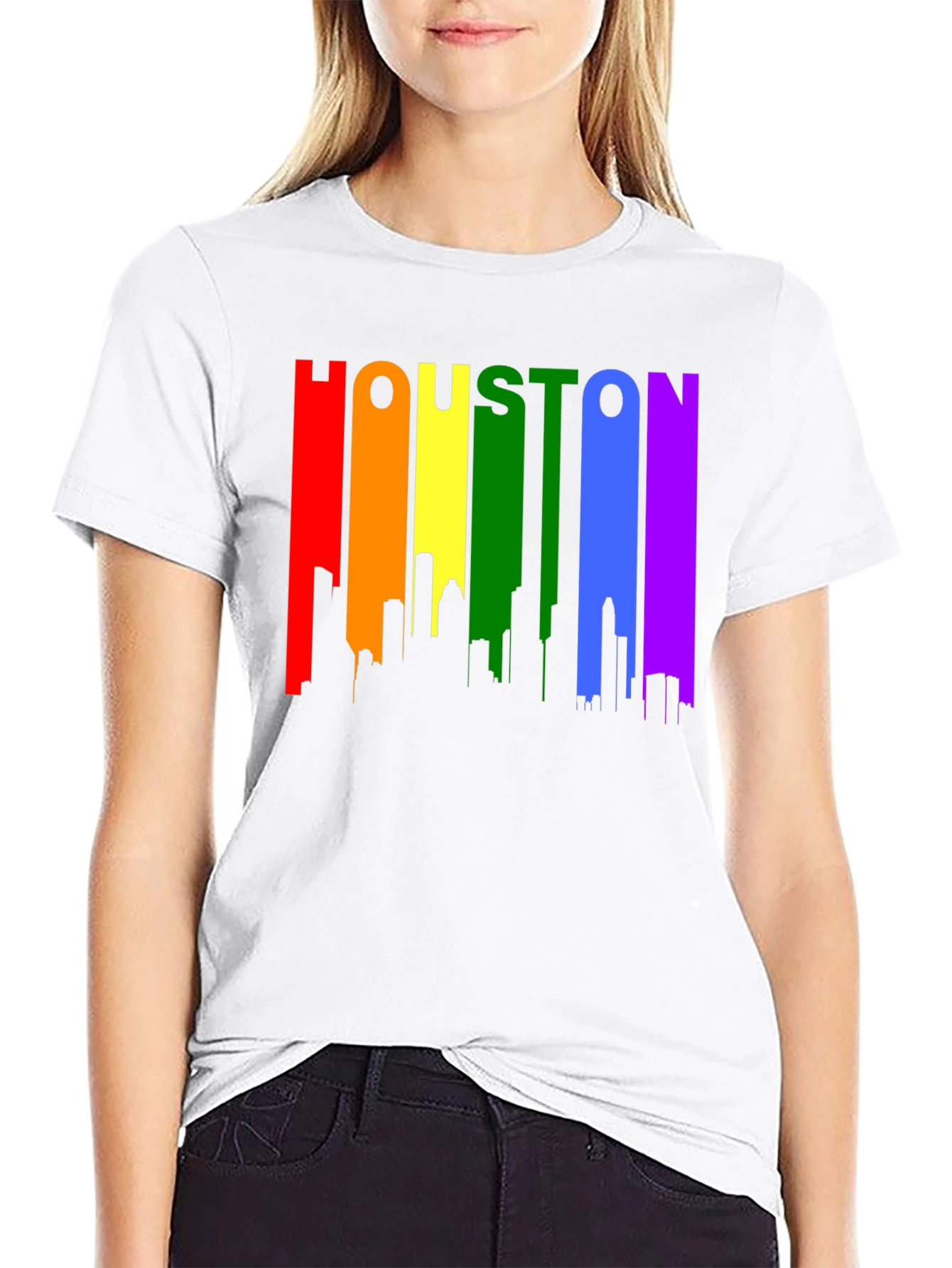 Houston Pride T-Shirt - Rainbow Skyline Design