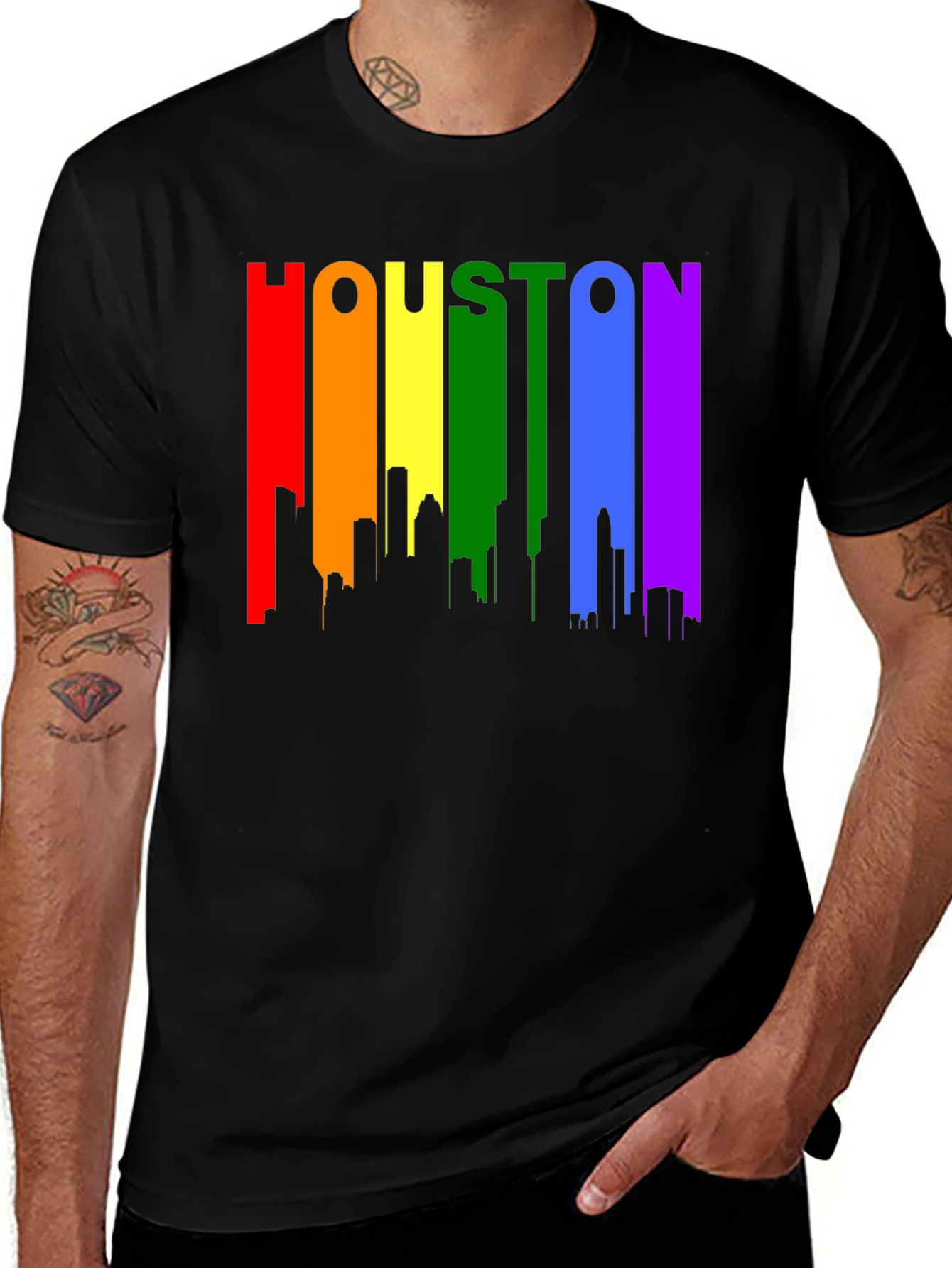 Houston Pride T-Shirt - Rainbow Skyline Design