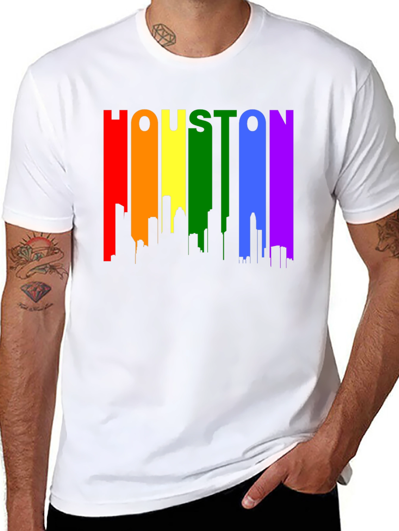 Houston Pride T-Shirt - Rainbow Skyline Design