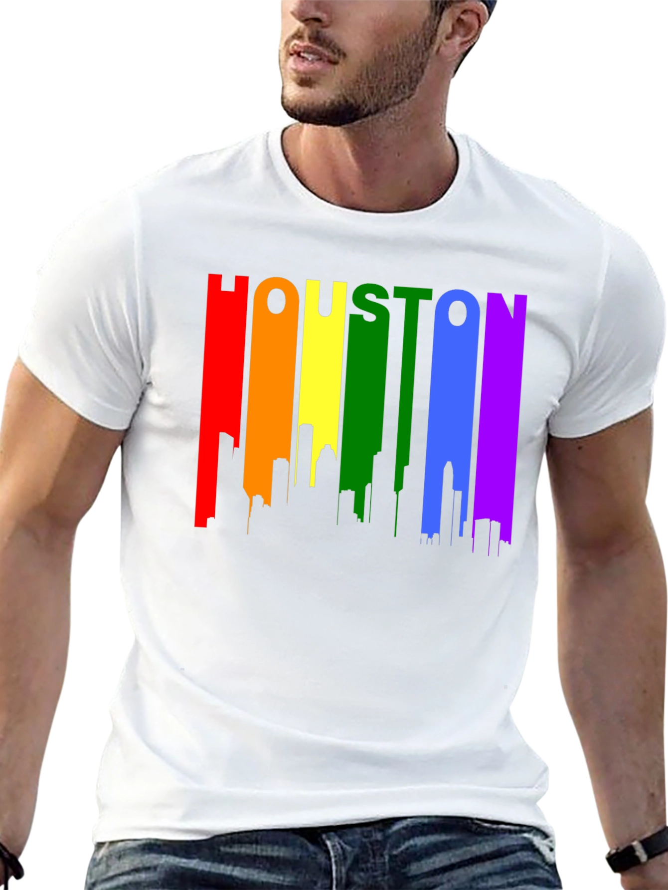 Houston Pride T-Shirt - Rainbow Skyline Design