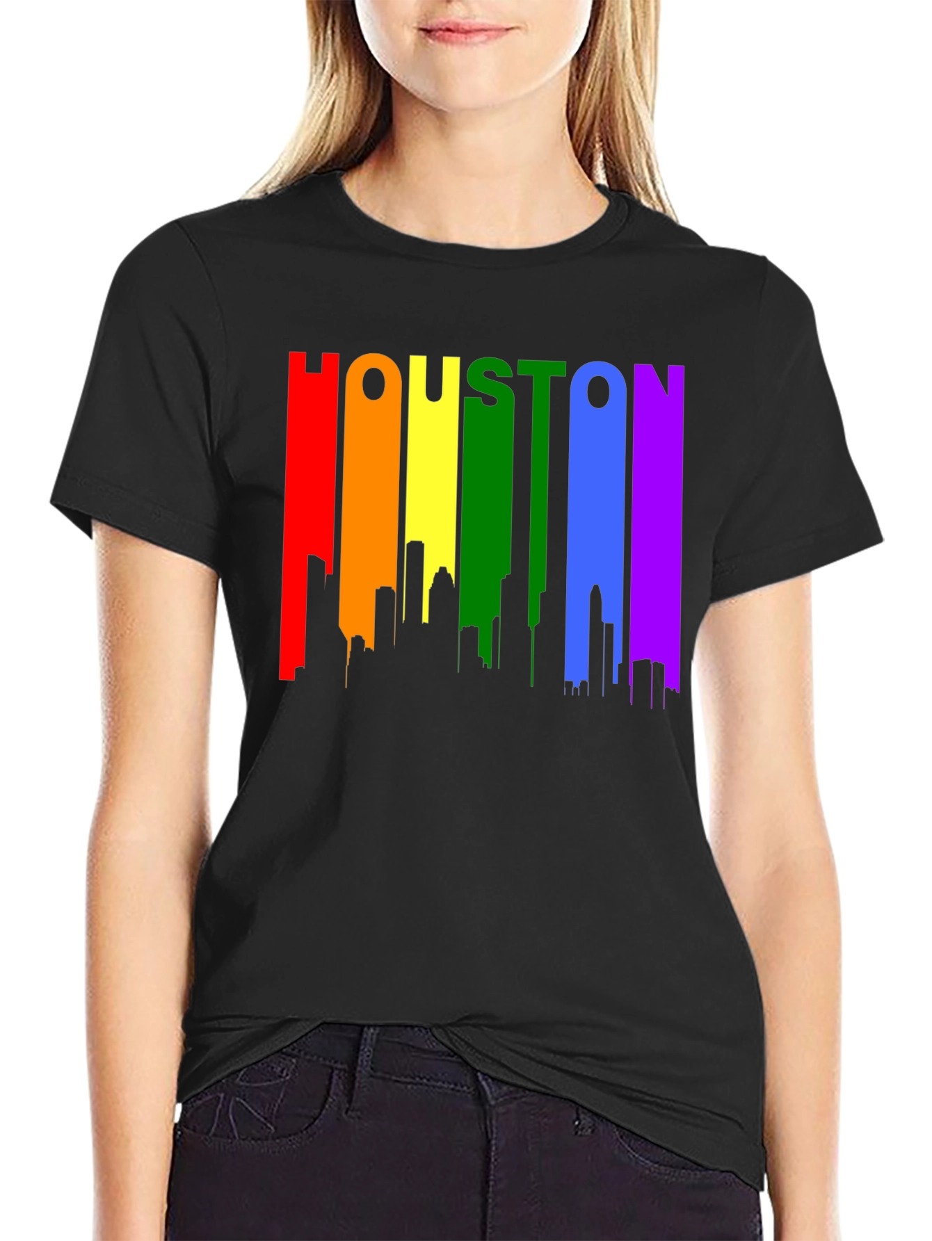 Houston Pride T-Shirt - Rainbow Skyline Design