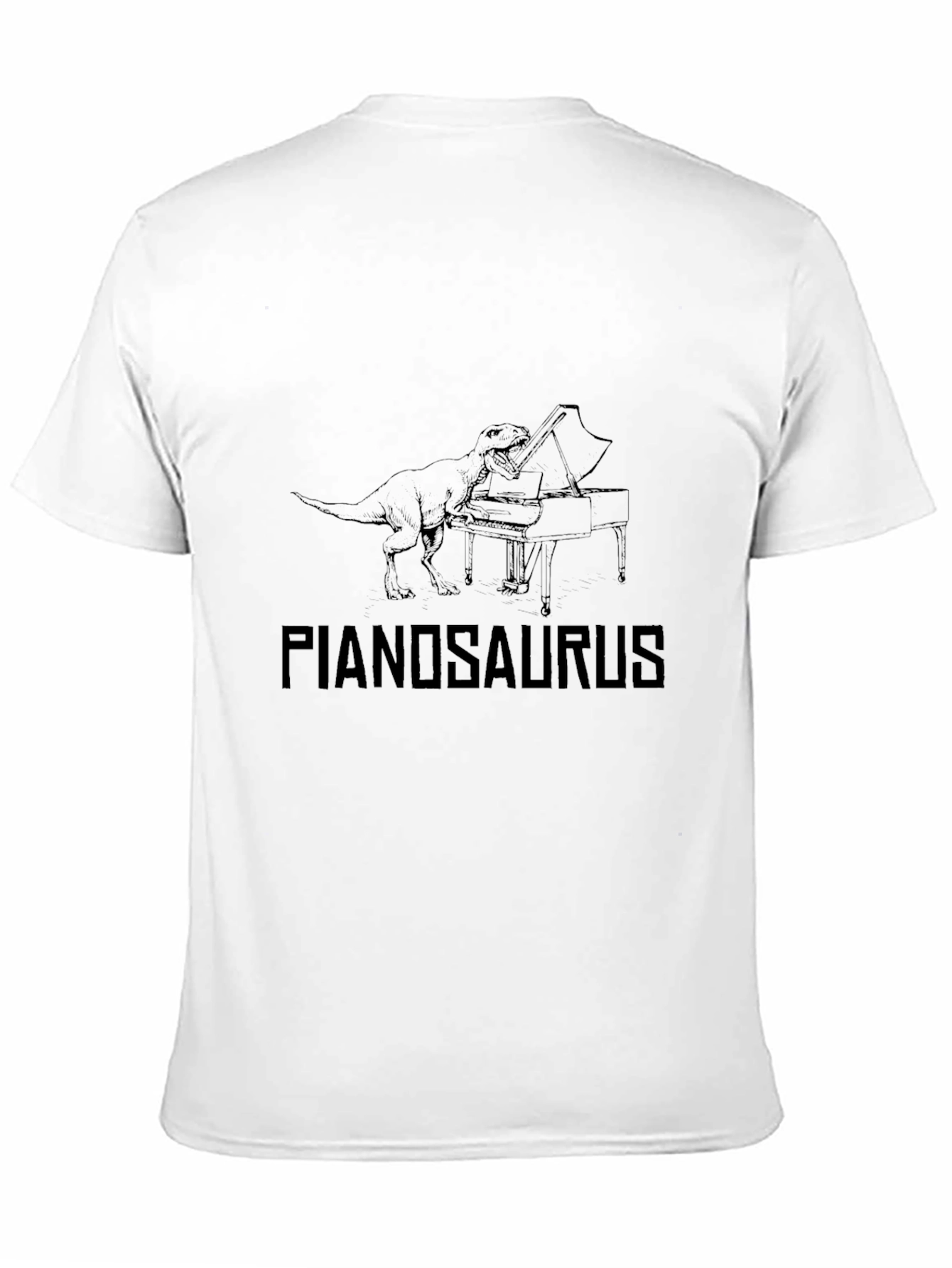 Pianosaurus Black Graphic Tee | Dinosaur Piano Player T-Shirt