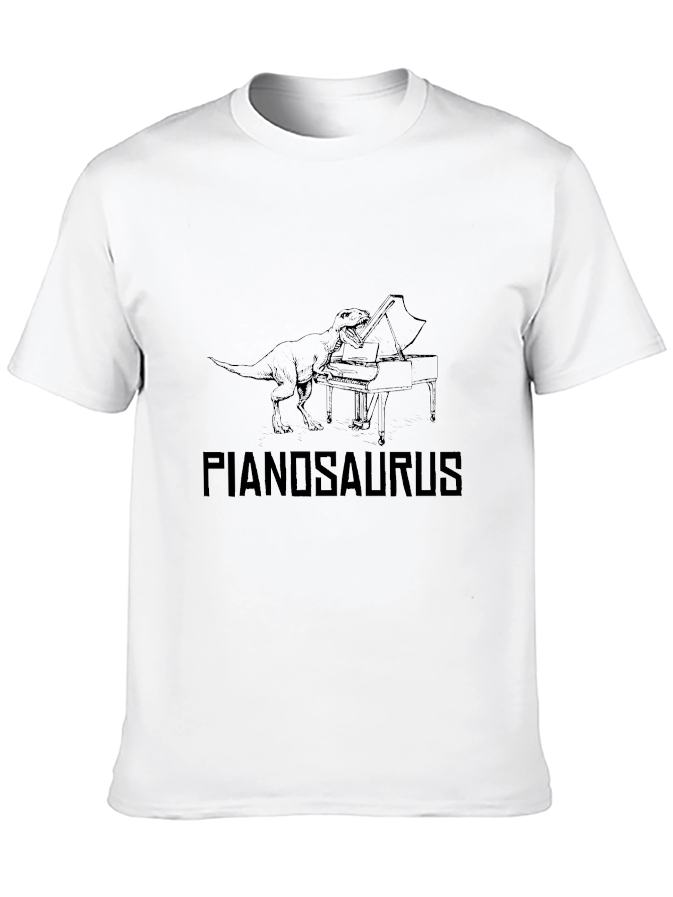 Pianosaurus Black Graphic Tee | Dinosaur Piano Player T-Shirt