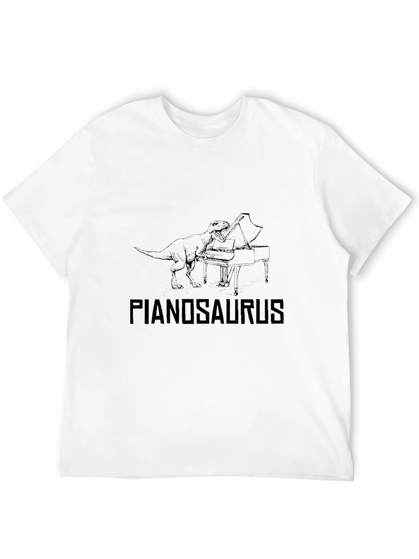 Pianosaurus Black Graphic Tee | Dinosaur Piano Player T-Shirt