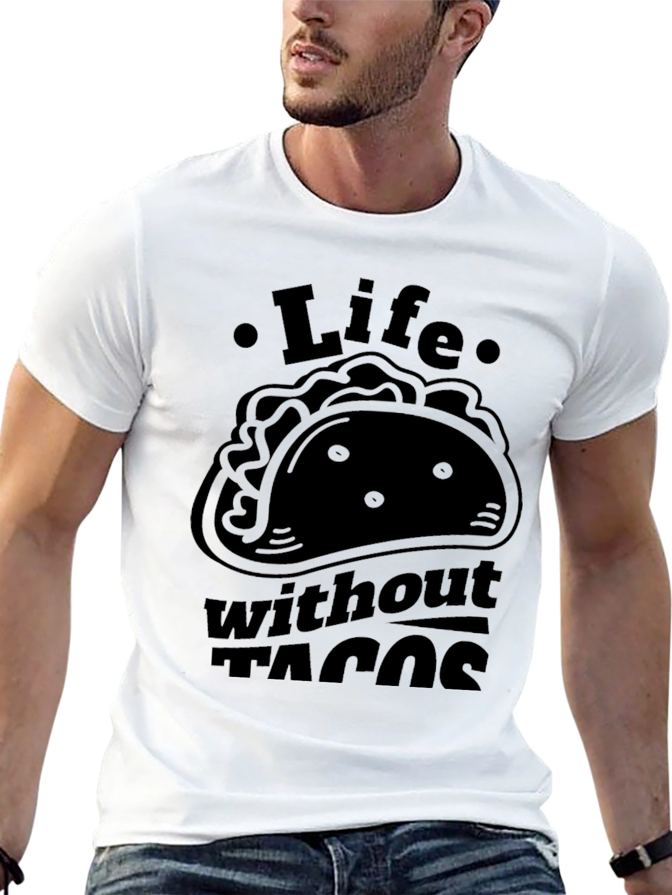 Life Without Tacos Mens Black Graphic T-Shirt