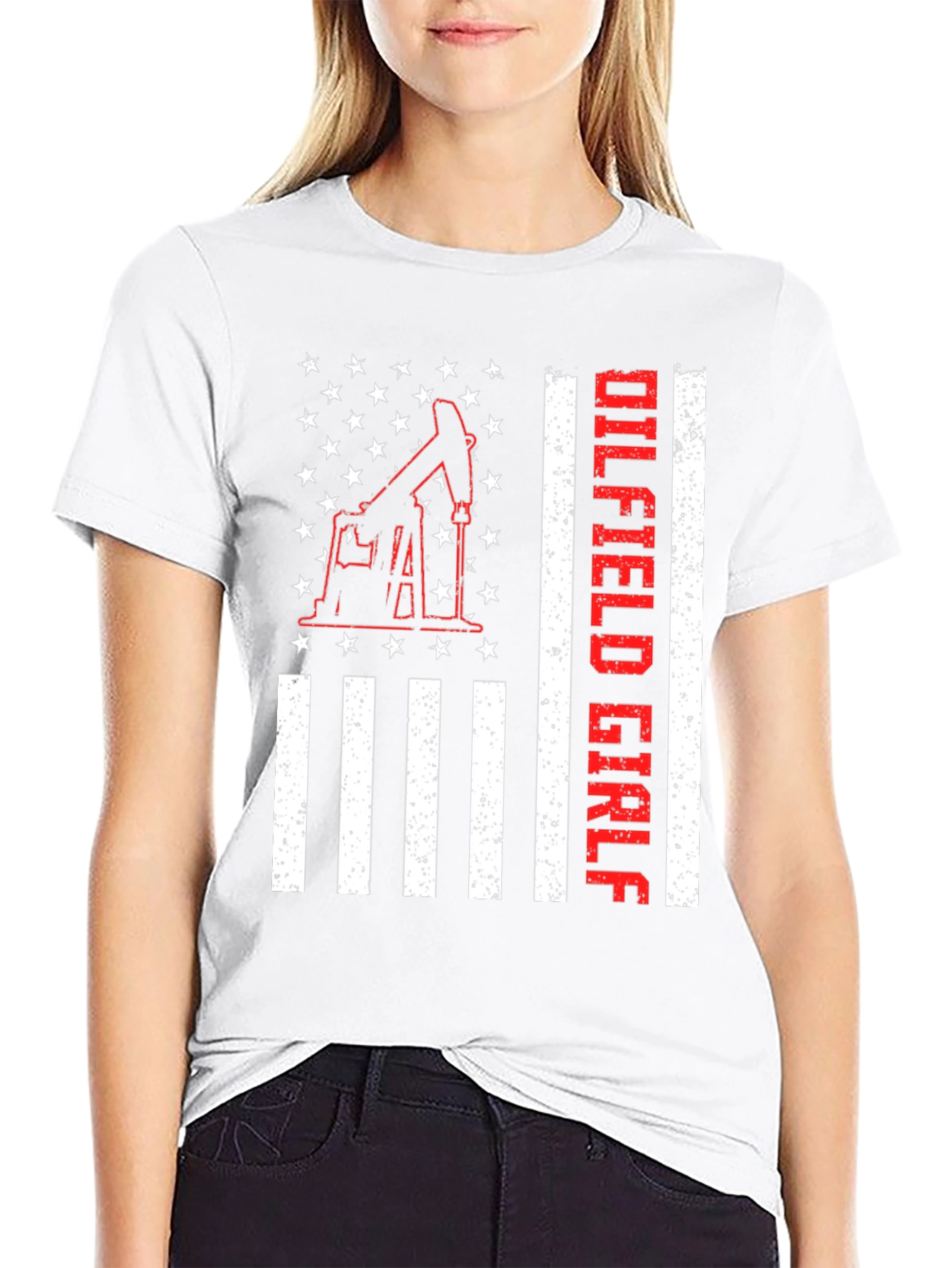 Oilfield Girl T-Shirt - American Flag Design