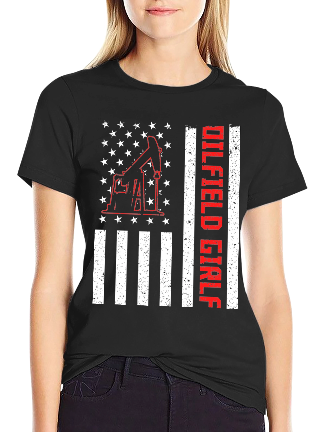 Oilfield Girl T-Shirt - American Flag Design