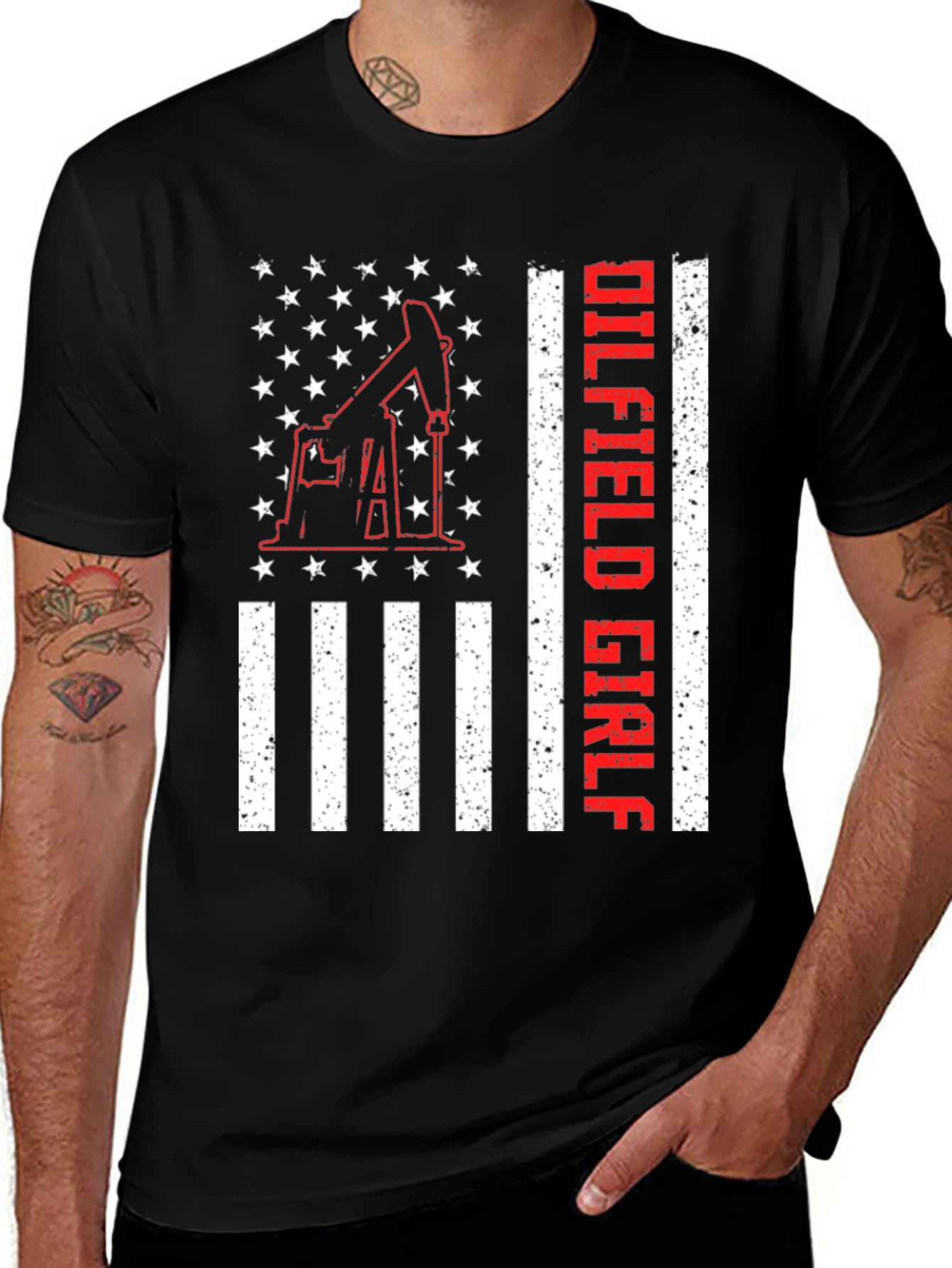Oilfield Girl T-Shirt - American Flag Design