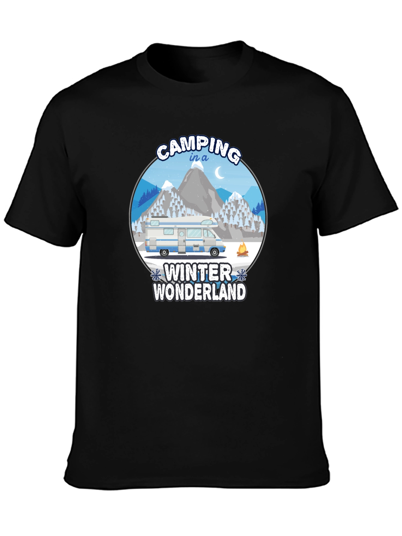 Camping Winter Wonderland Black T-Shirt