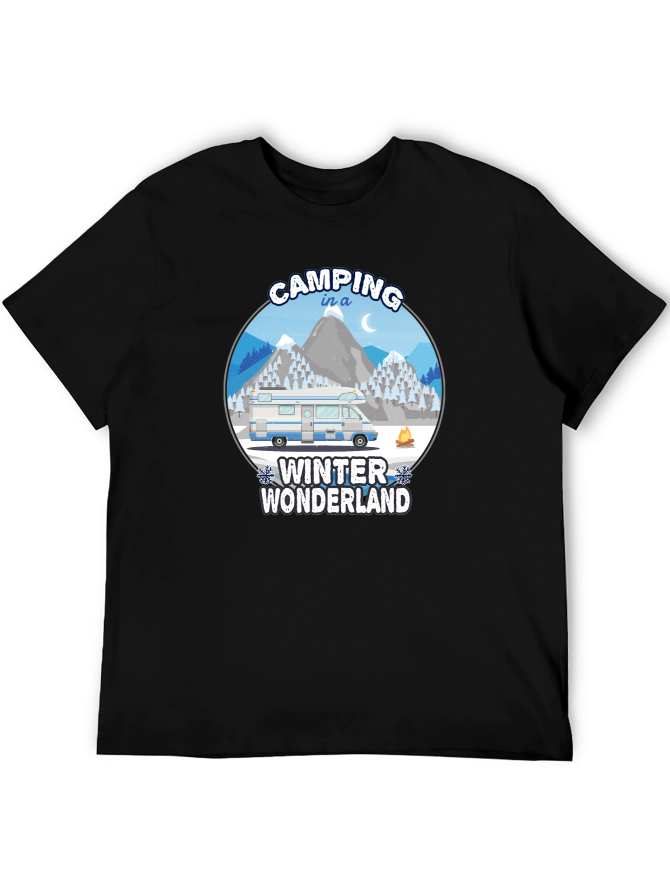 Camping Winter Wonderland Black T-Shirt