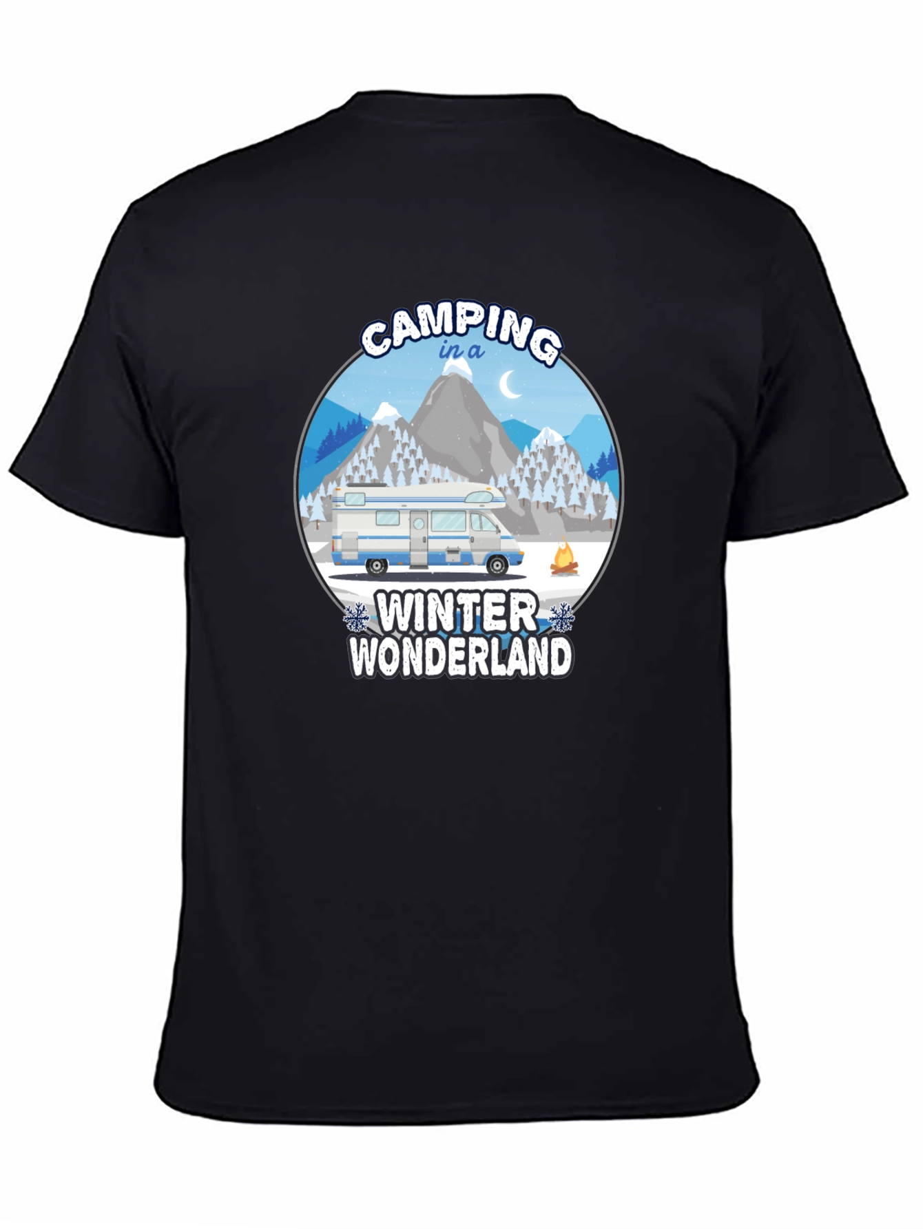 Camping Winter Wonderland Black T-Shirt