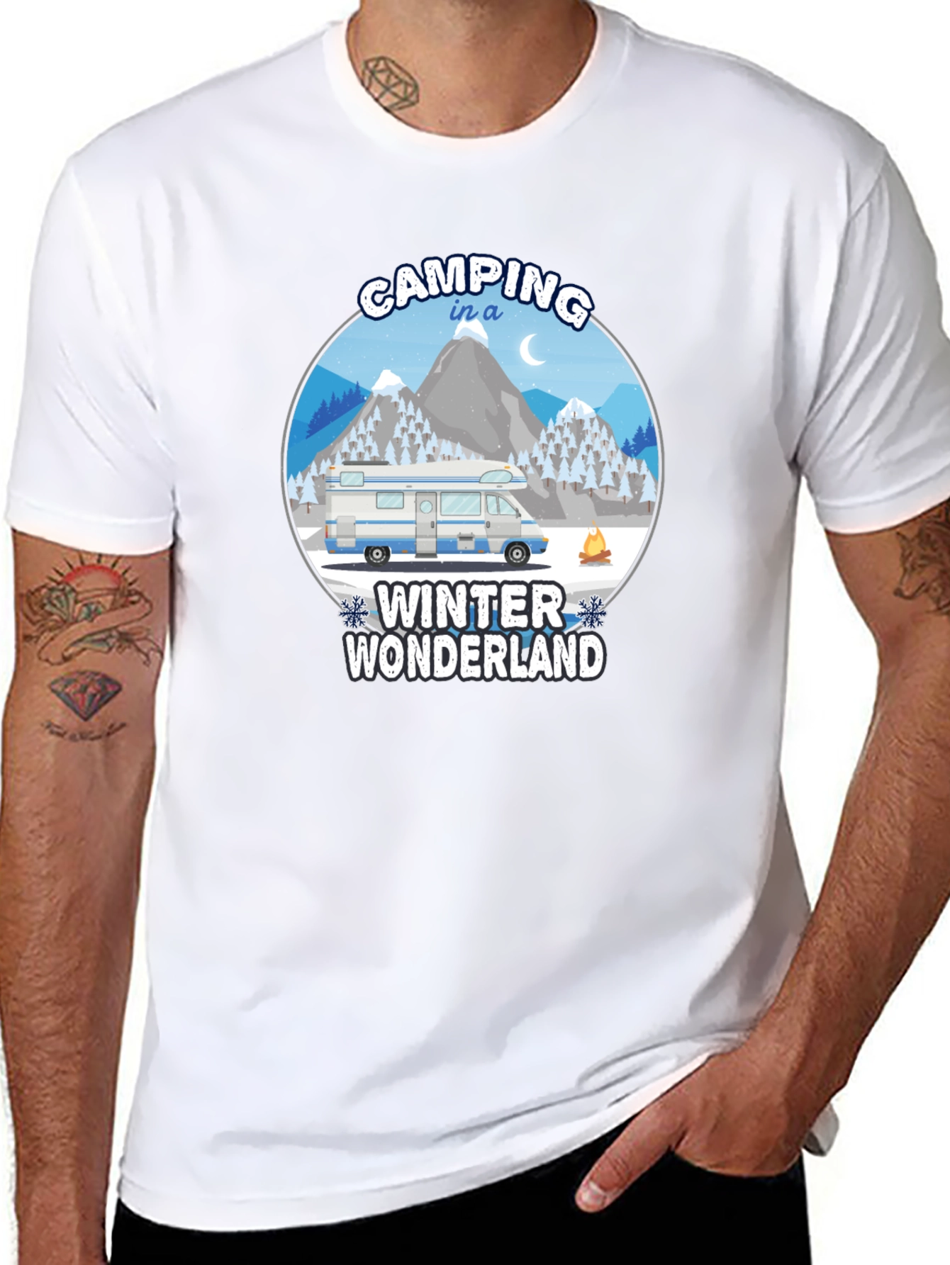 Camping Winter Wonderland Black T-Shirt