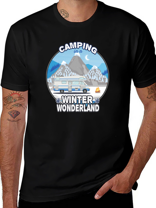Camping Winter Wonderland Black T-Shirt