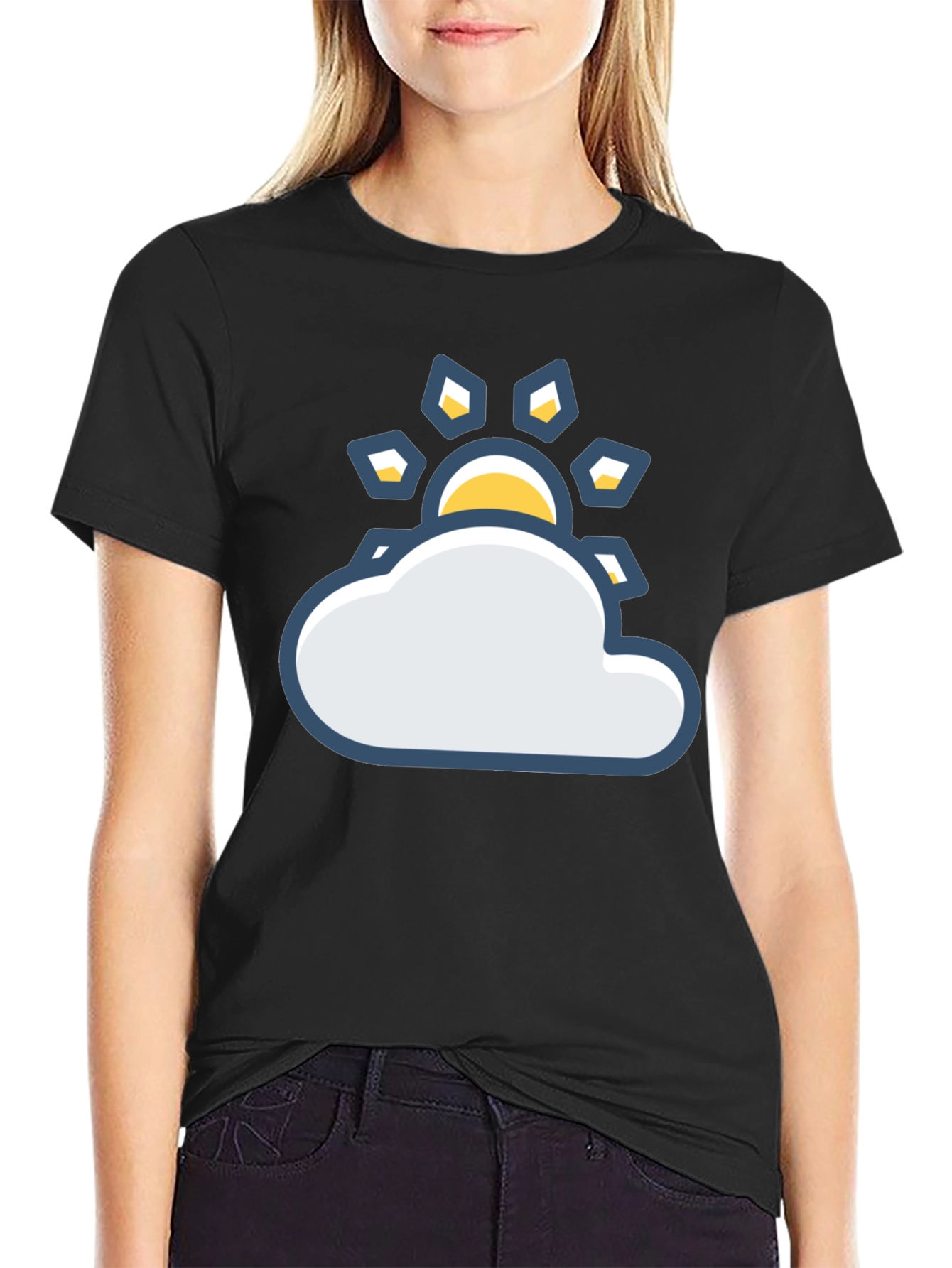 Sunny Day Cloud Graphic Tee - Black Cotton T-Shirt