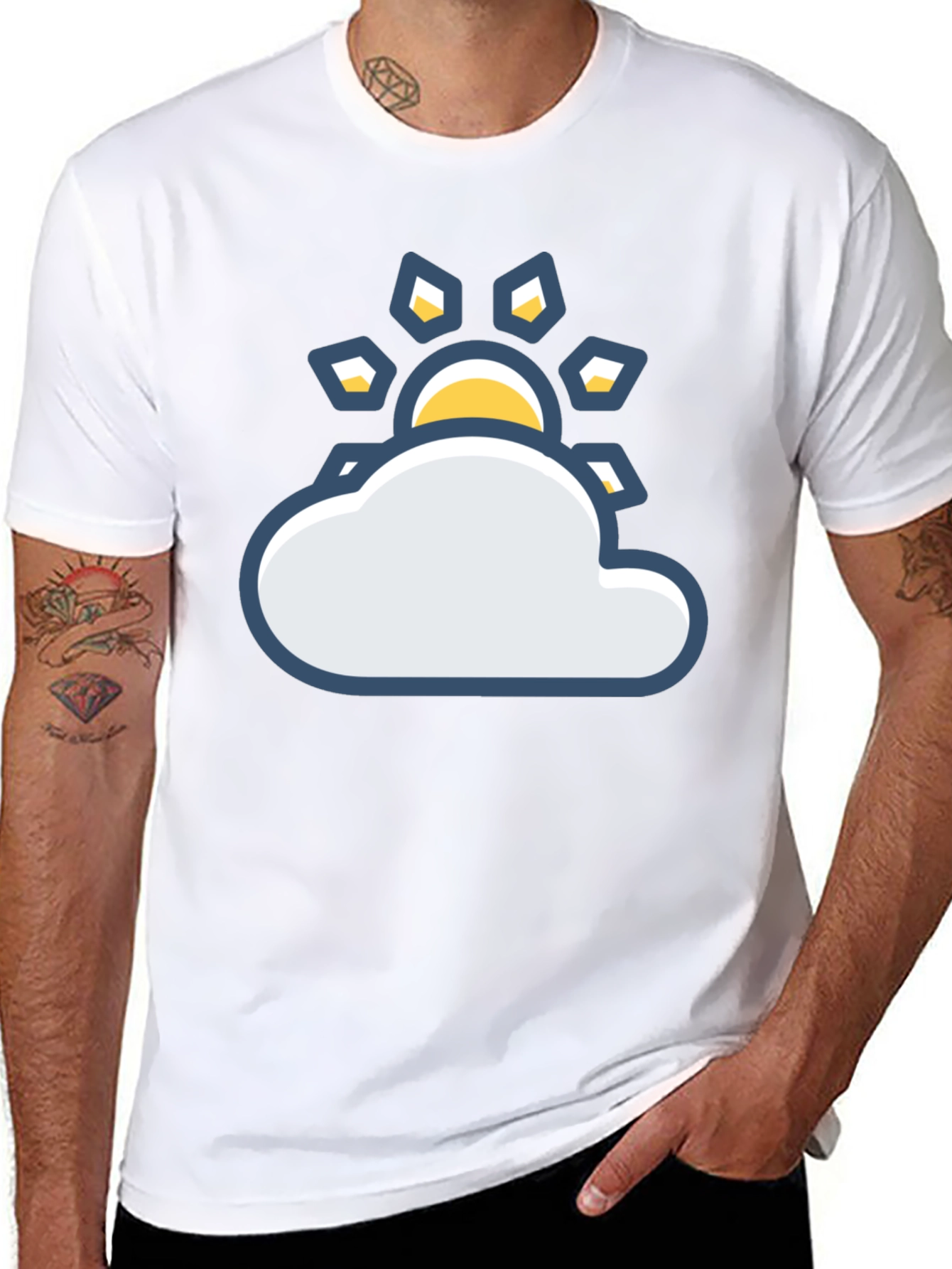 Sunny Day Cloud Graphic Tee - Black Cotton T-Shirt
