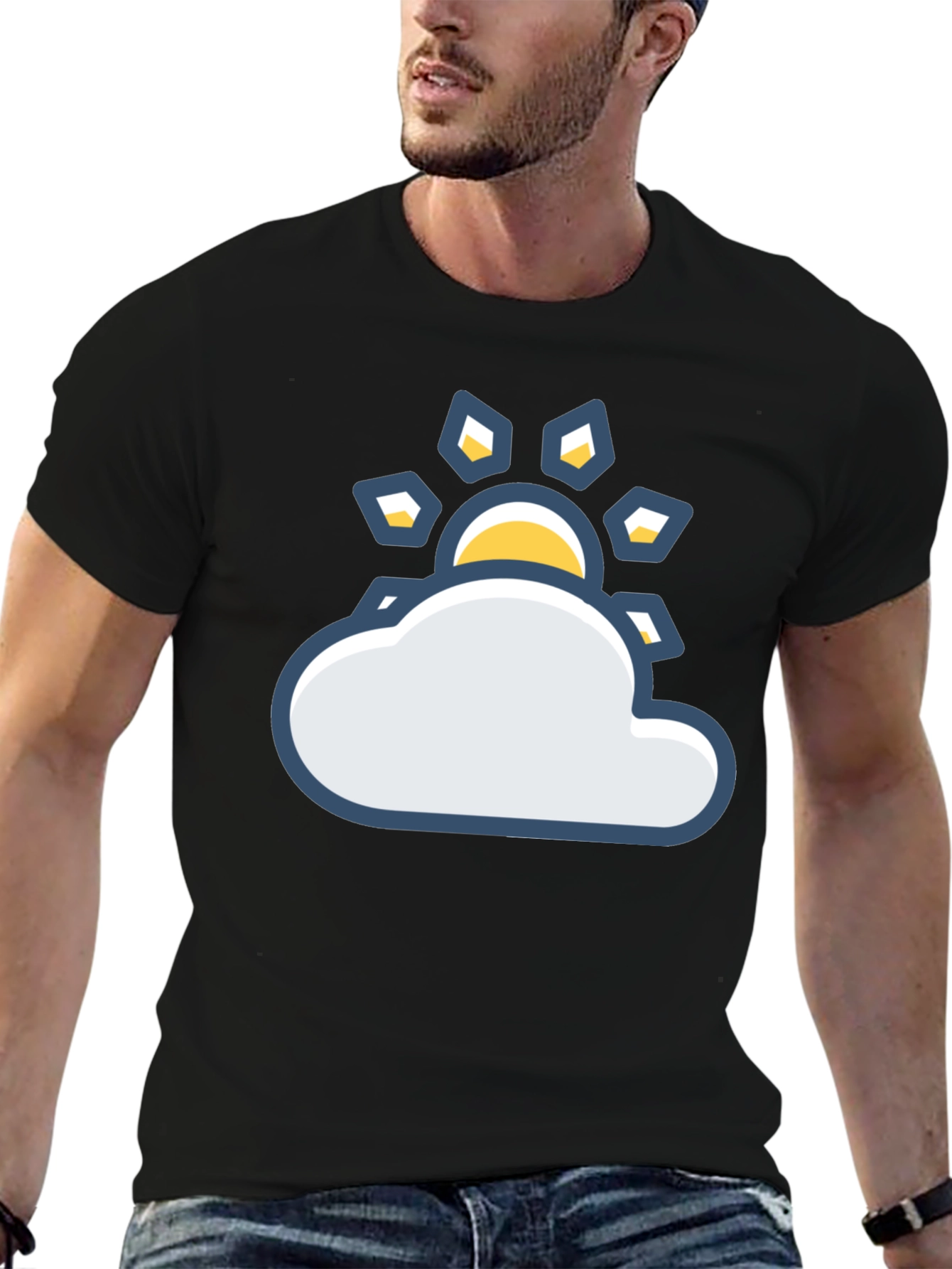 Sunny Day Cloud Graphic Tee - Black Cotton T-Shirt
