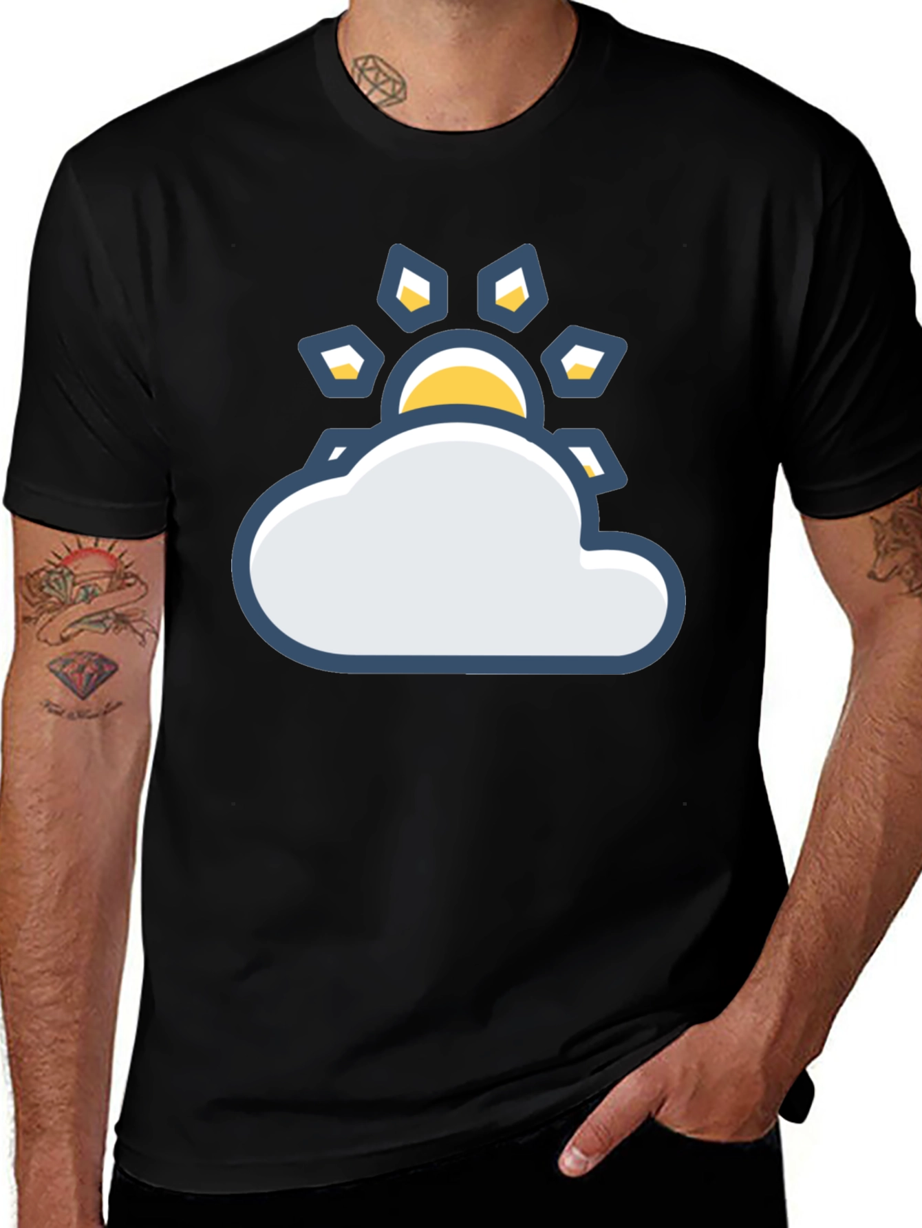 Sunny Day Cloud Graphic Tee - Black Cotton T-Shirt