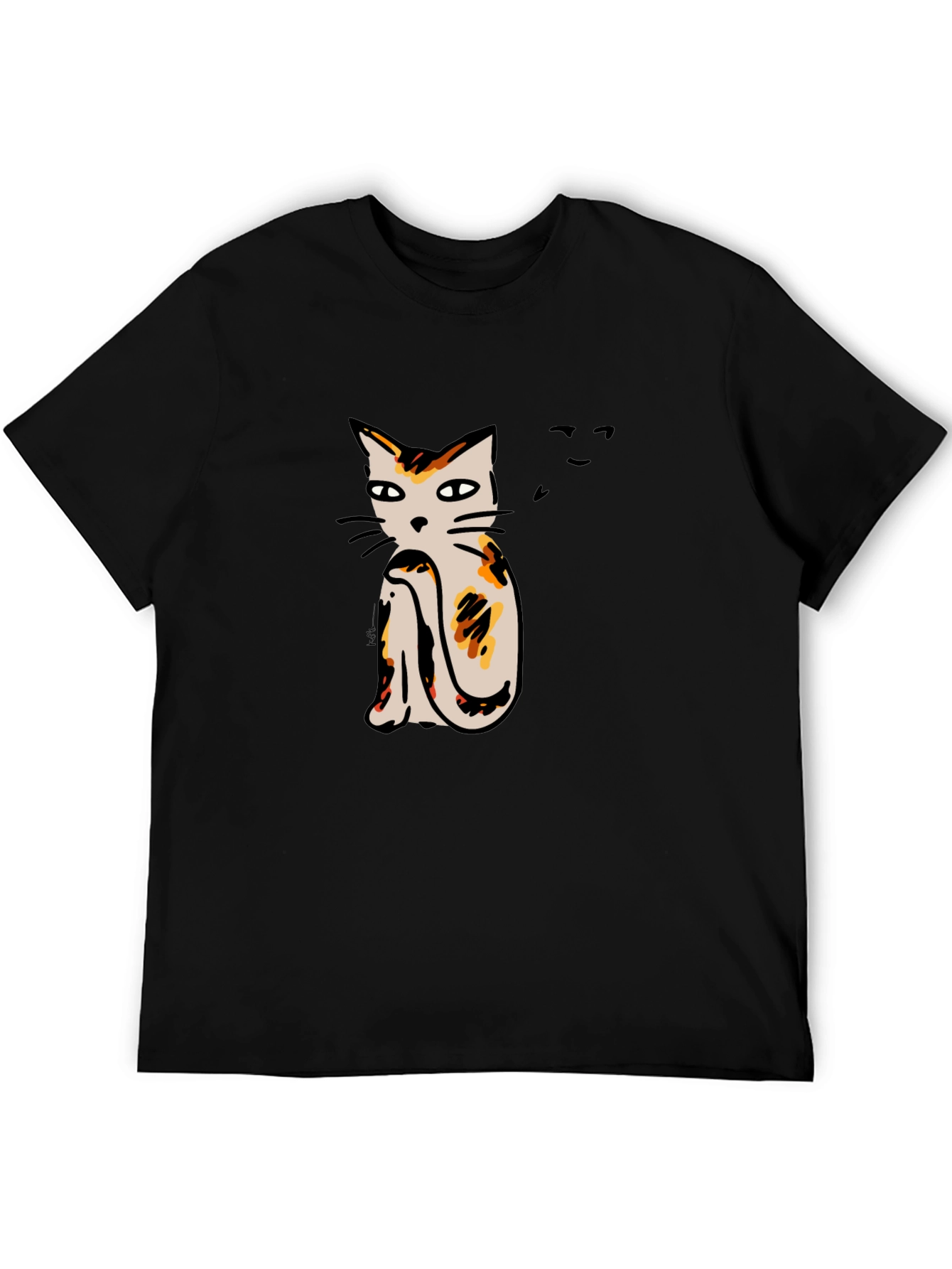 Cat Print Black T-Shirt