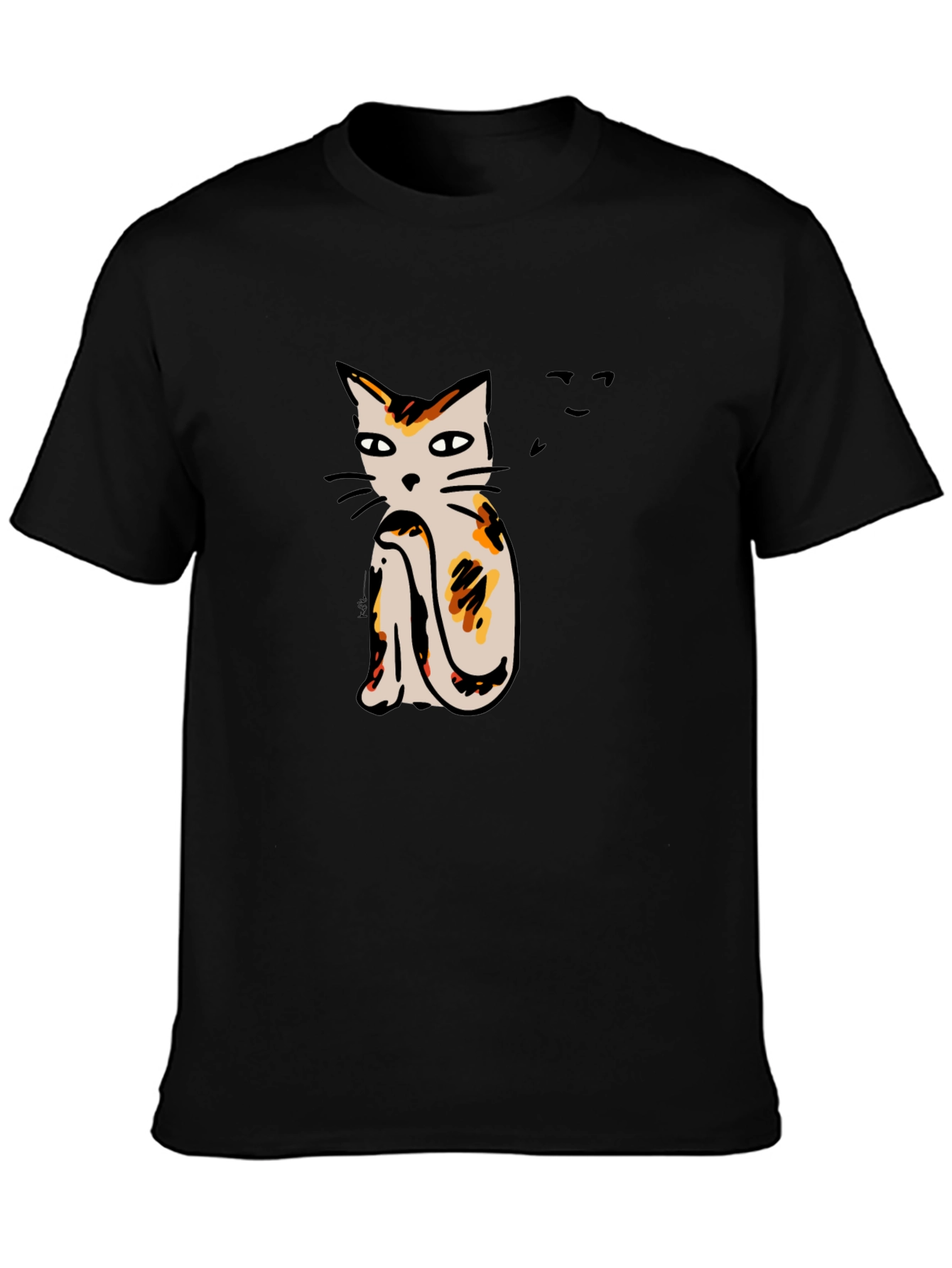 Cat Print Black T-Shirt