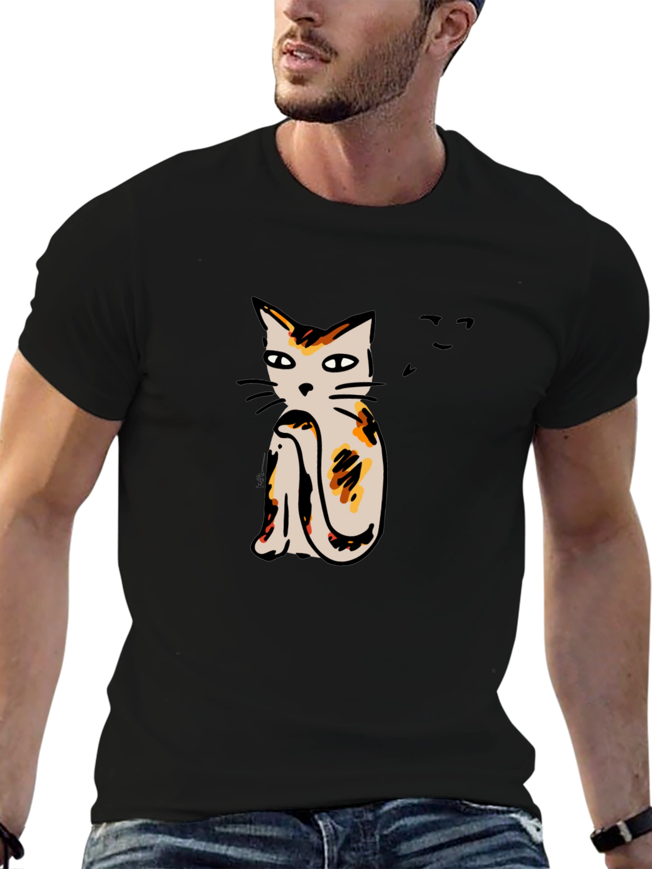 Cat Print Black T-Shirt