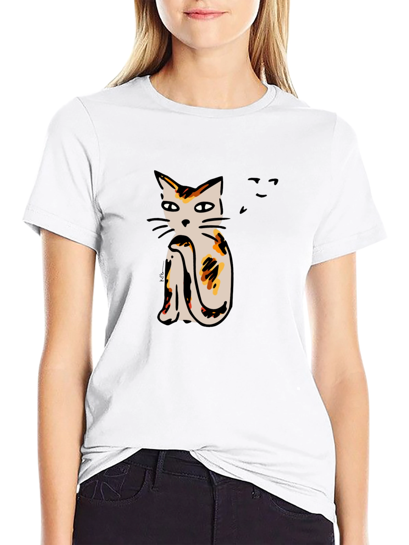 Cat Print Black T-Shirt