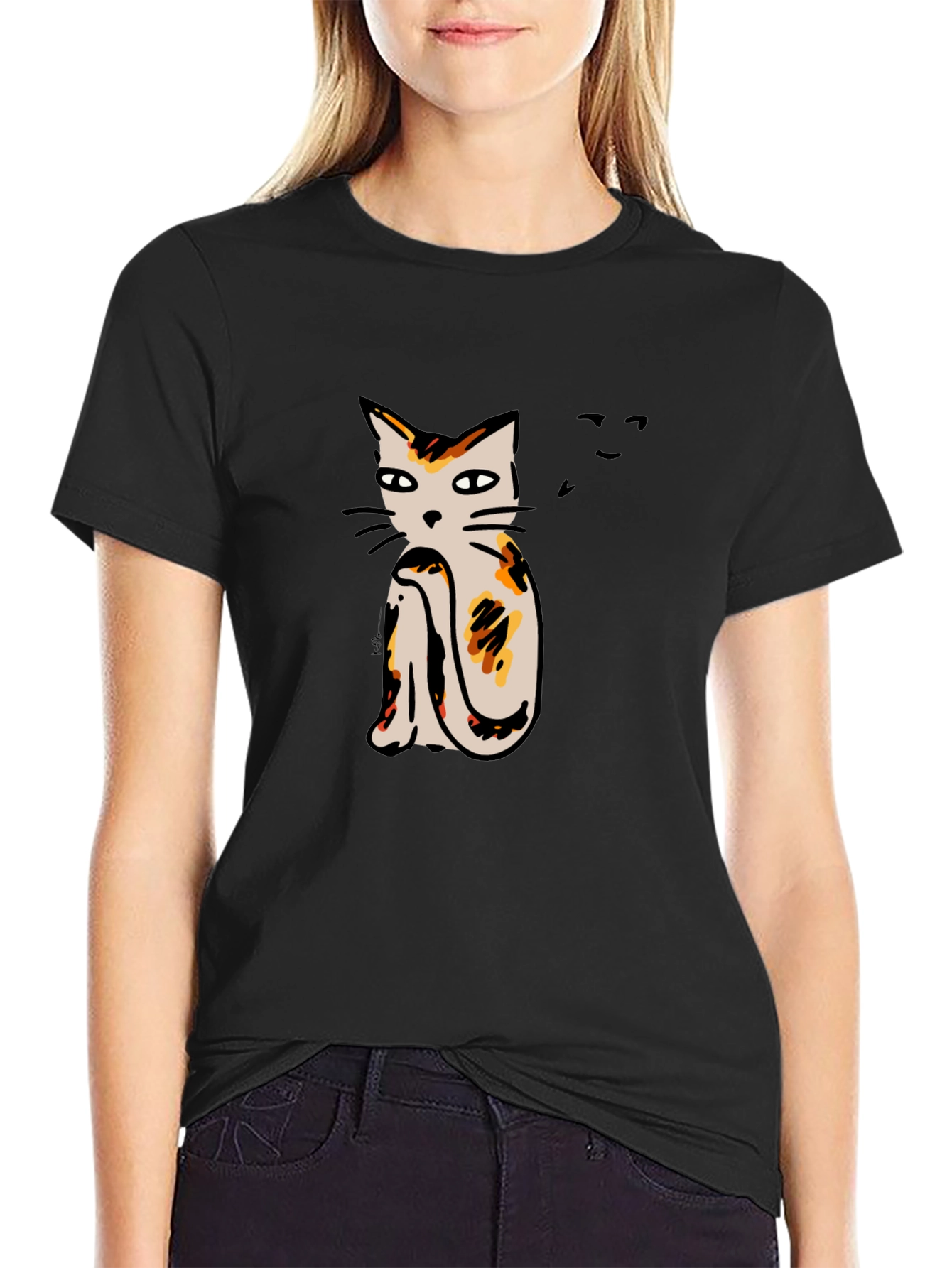 Cat Print Black T-Shirt