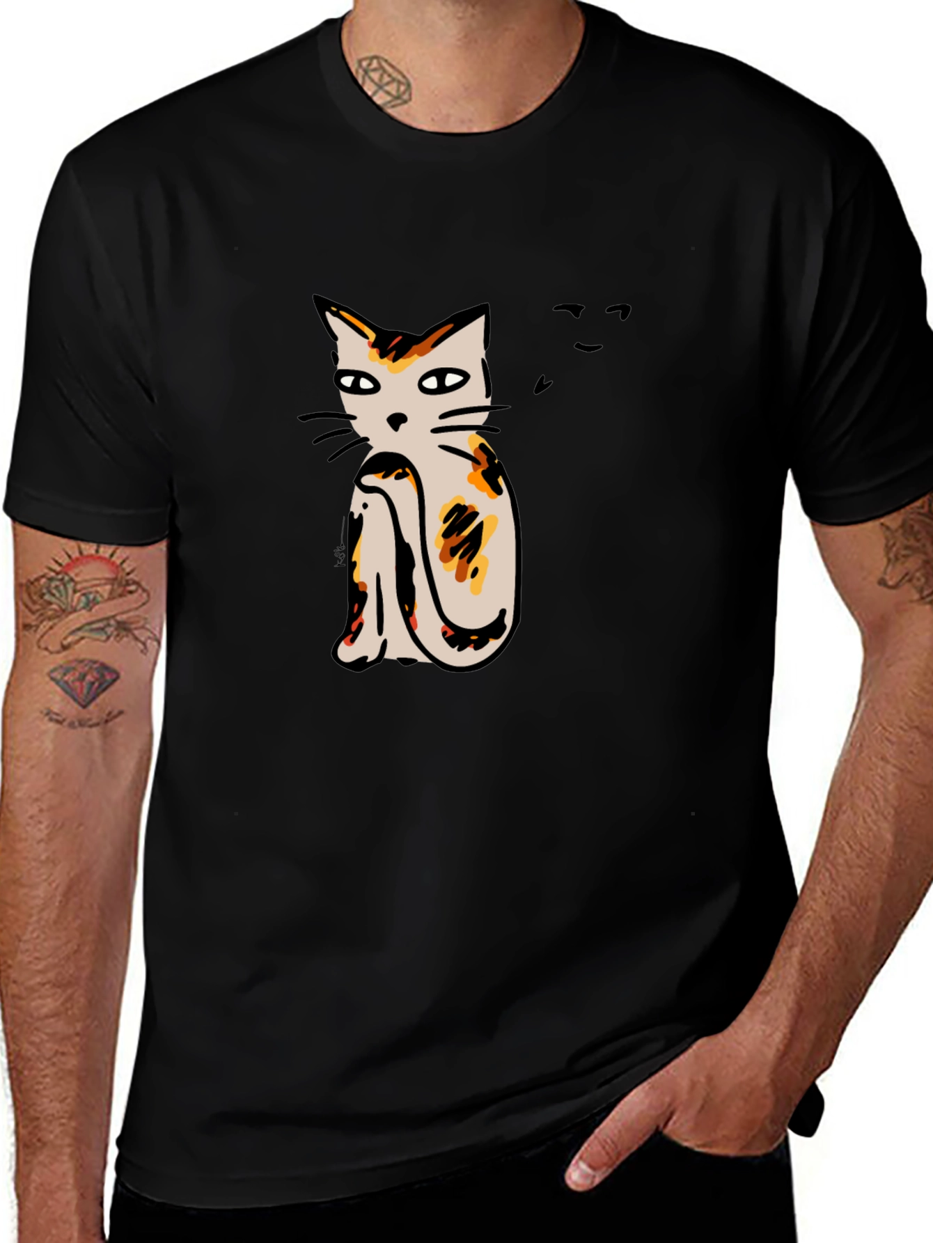 Cat Print Black T-Shirt
