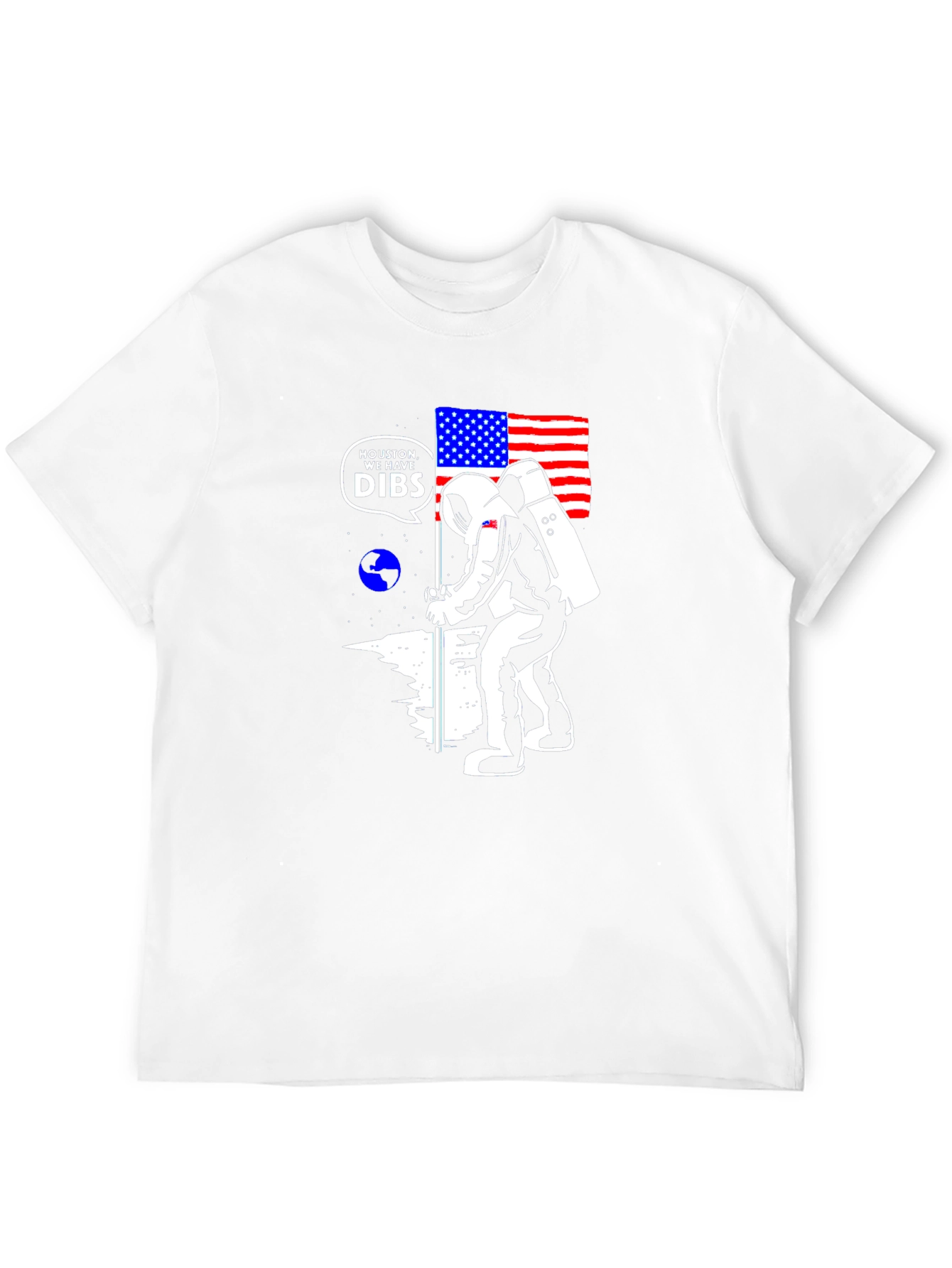 Astronaut USA Flag Moon Black T-Shirt