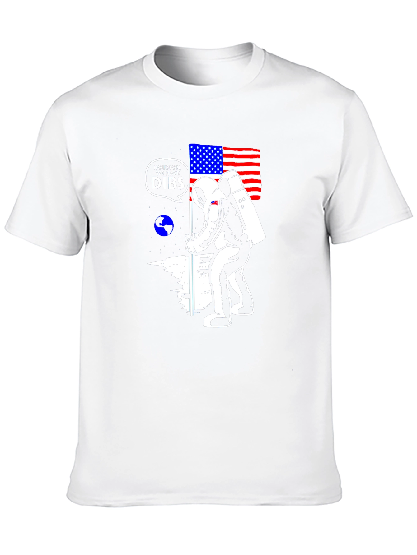 Astronaut USA Flag Moon Black T-Shirt