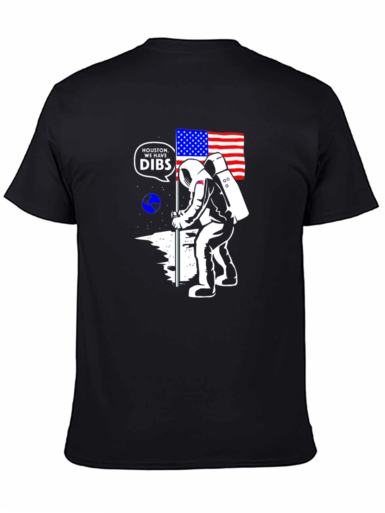 Astronaut USA Flag Moon Black T-Shirt