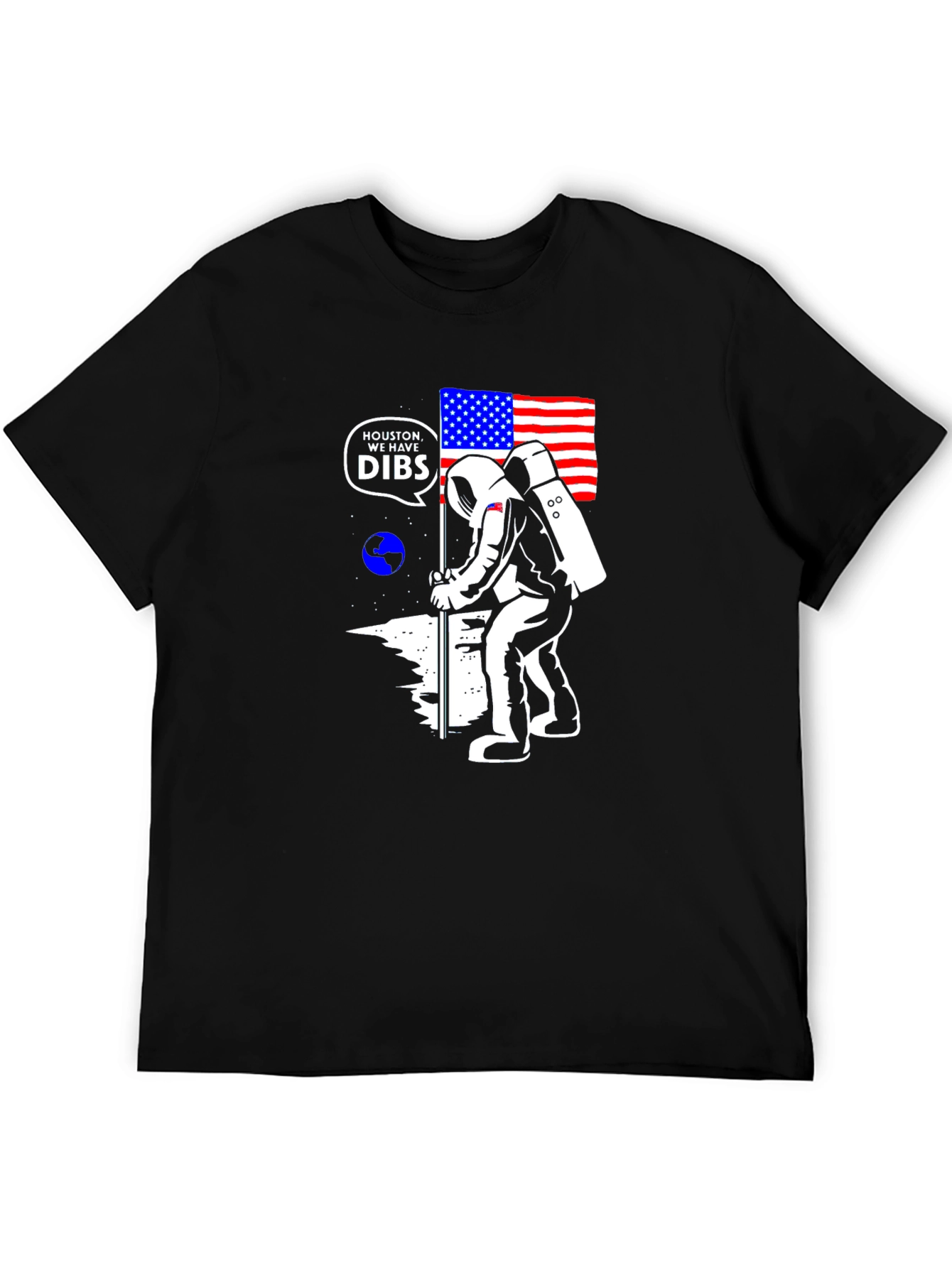 Astronaut USA Flag Moon Black T-Shirt