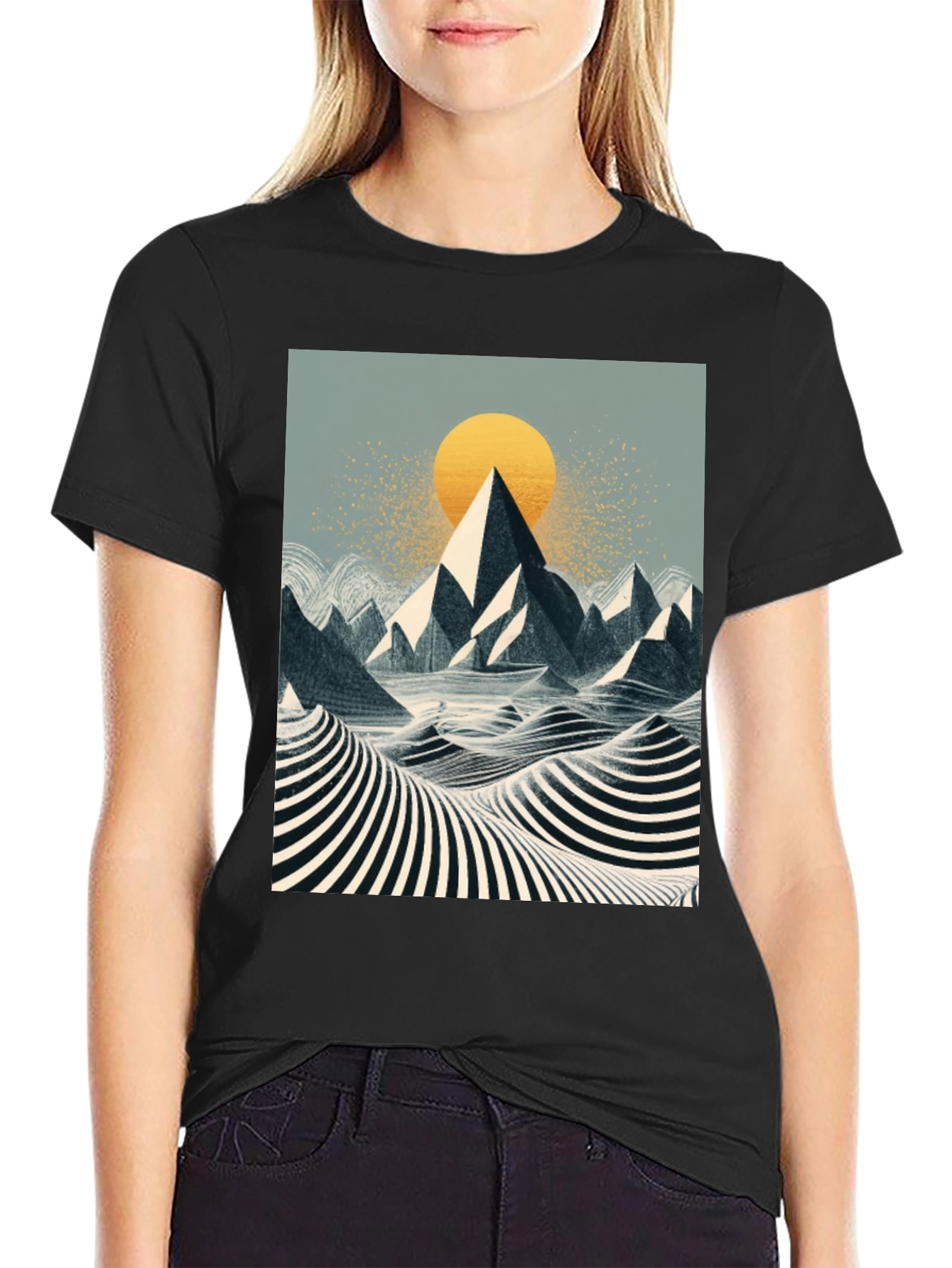 Mountain Sunset Graphic Tee - Black