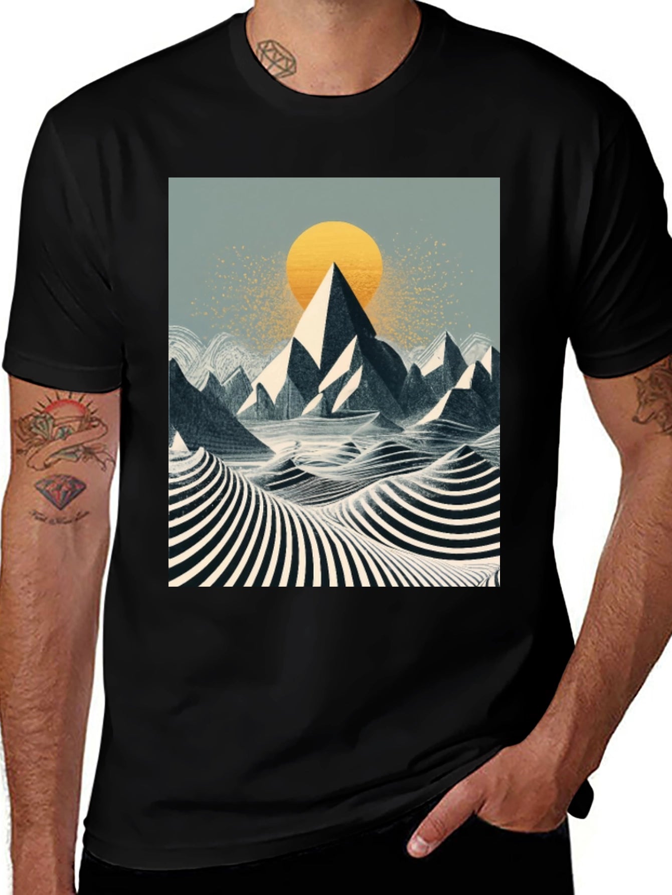 Mountain Sunset Graphic Tee - Black
