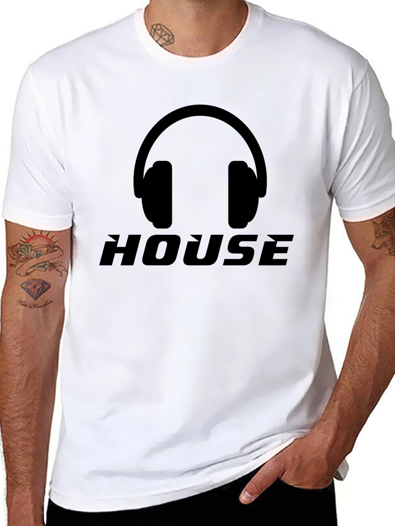 House Music Headphones Graphic Black T-Shirt