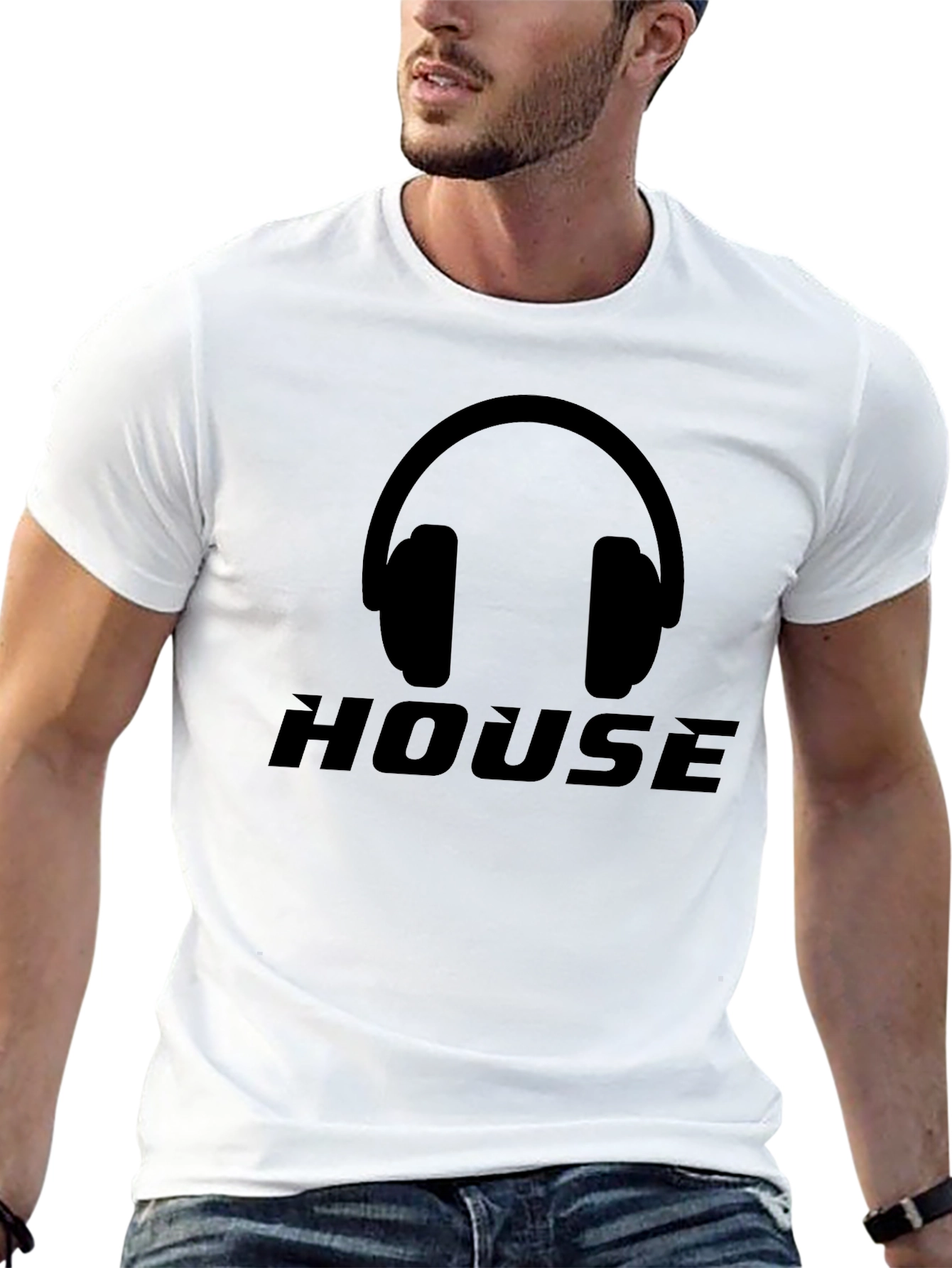 House Music Headphones Graphic Black T-Shirt