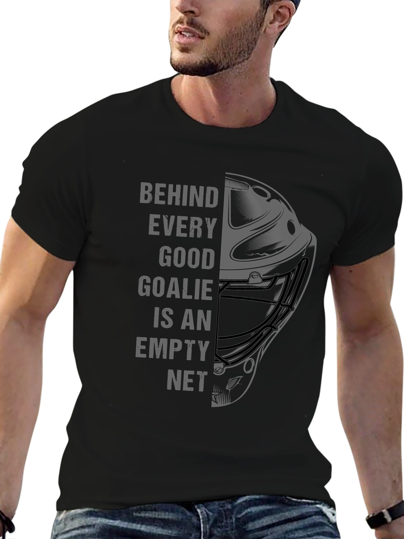 Hockey Goalie Empty Net Graphic T-Shirt - Black