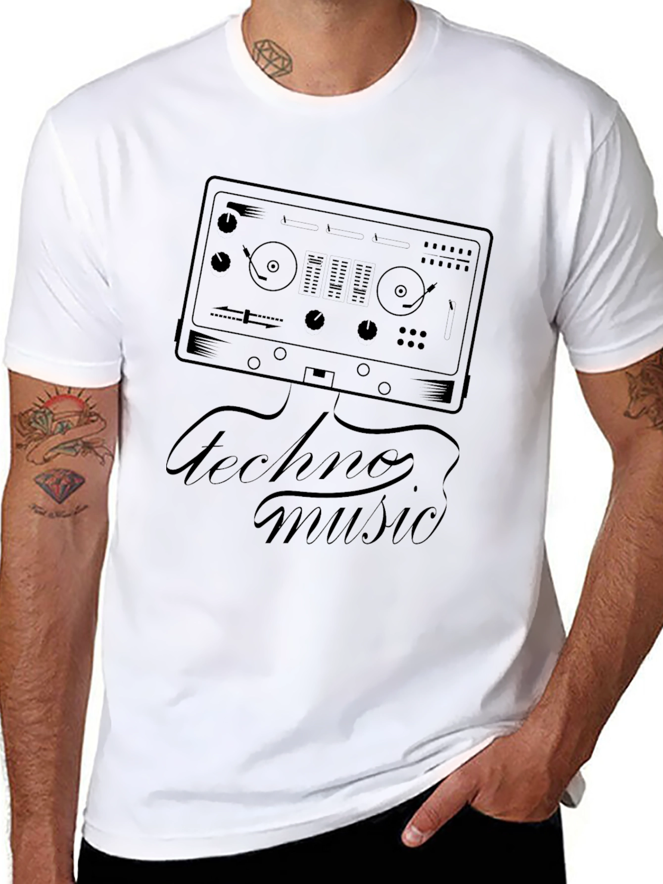 Techno Music DJ Mixer Graphic T-Shirt - Black