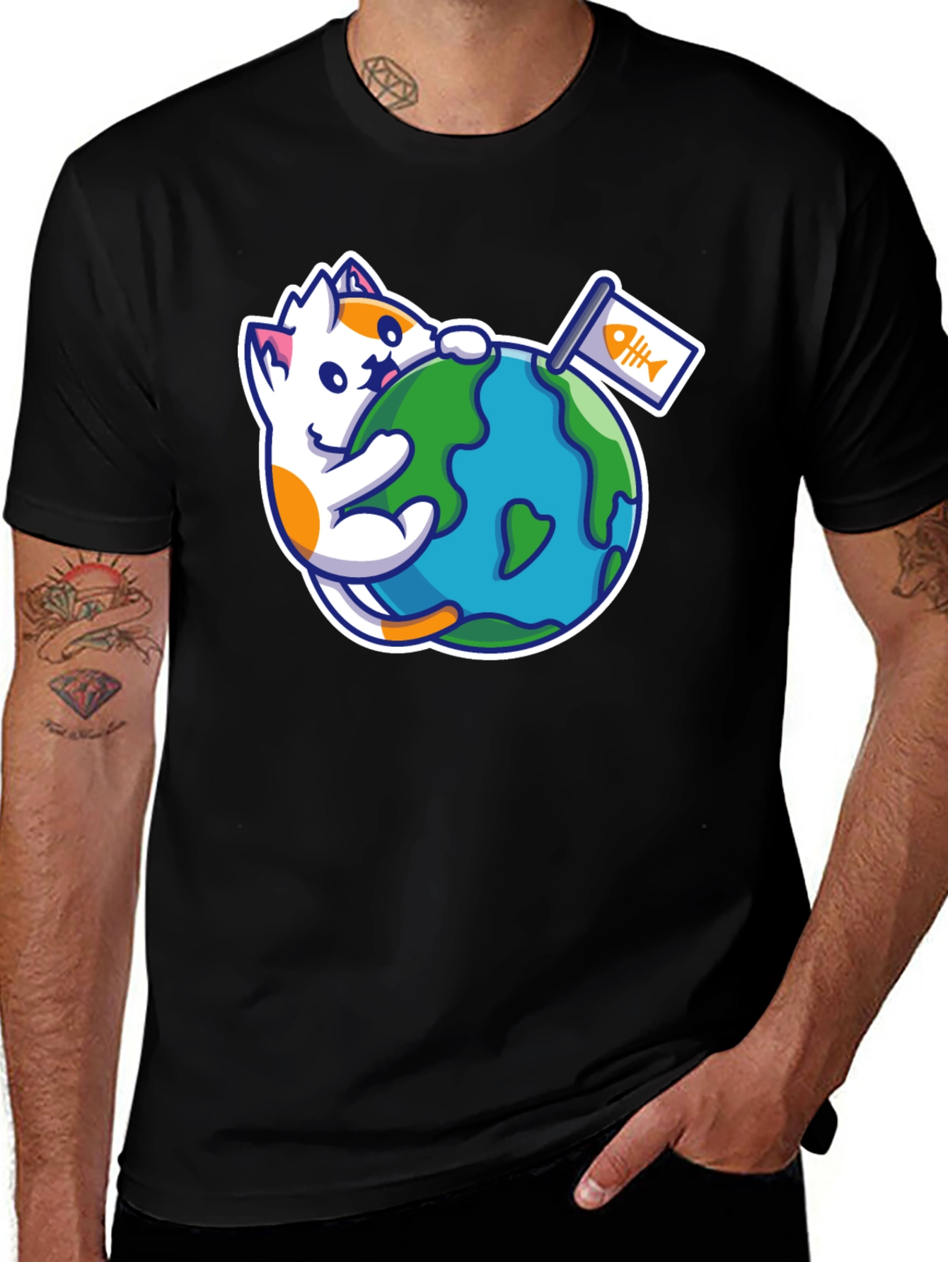 Cute Cat Hugging Earth T-Shirt - Global Purr-tection