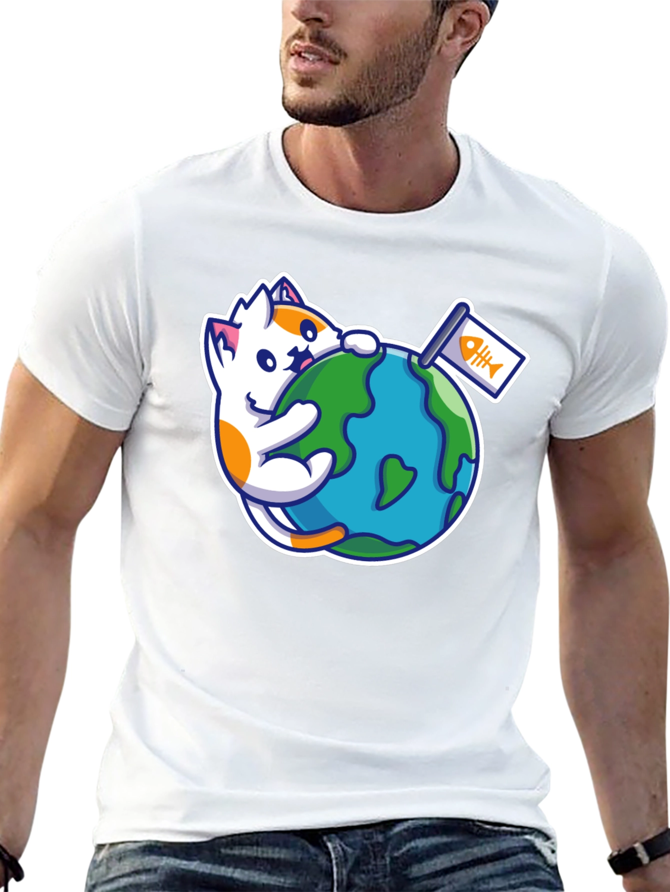 Cute Cat Hugging Earth T-Shirt - Global Purr-tection