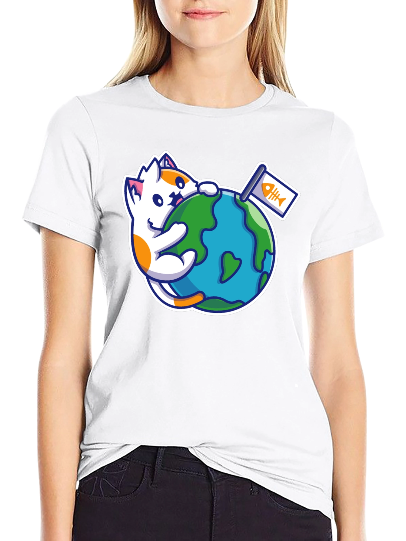 Cute Cat Hugging Earth T-Shirt - Global Purr-tection