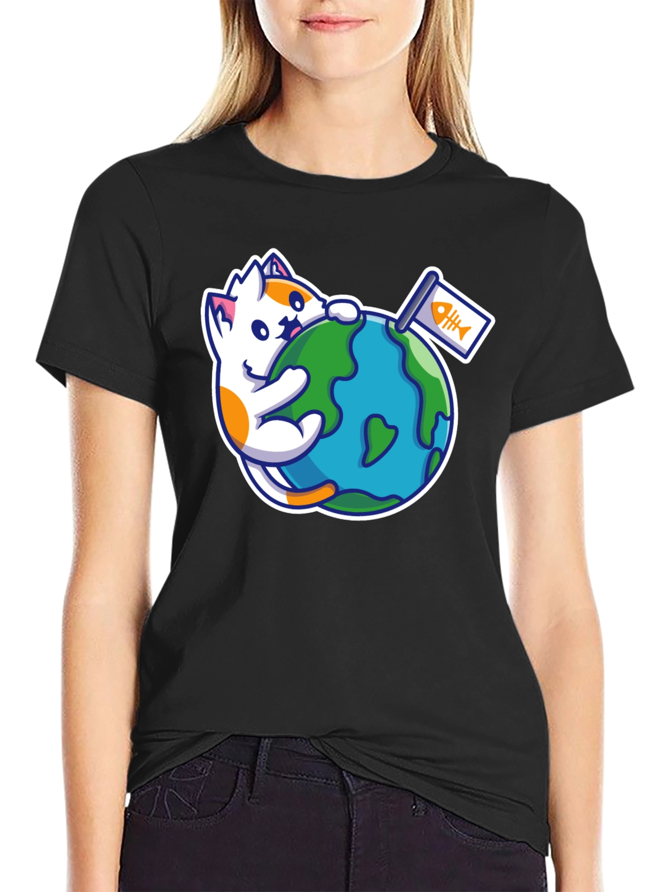 Cute Cat Hugging Earth T-Shirt - Global Purr-tection