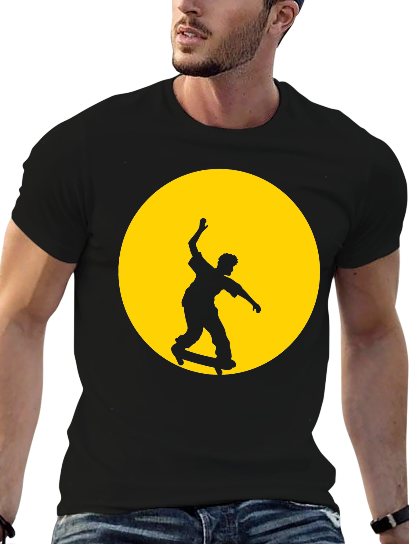 Skateboarder Graphic Tee - Black Cotton Blend