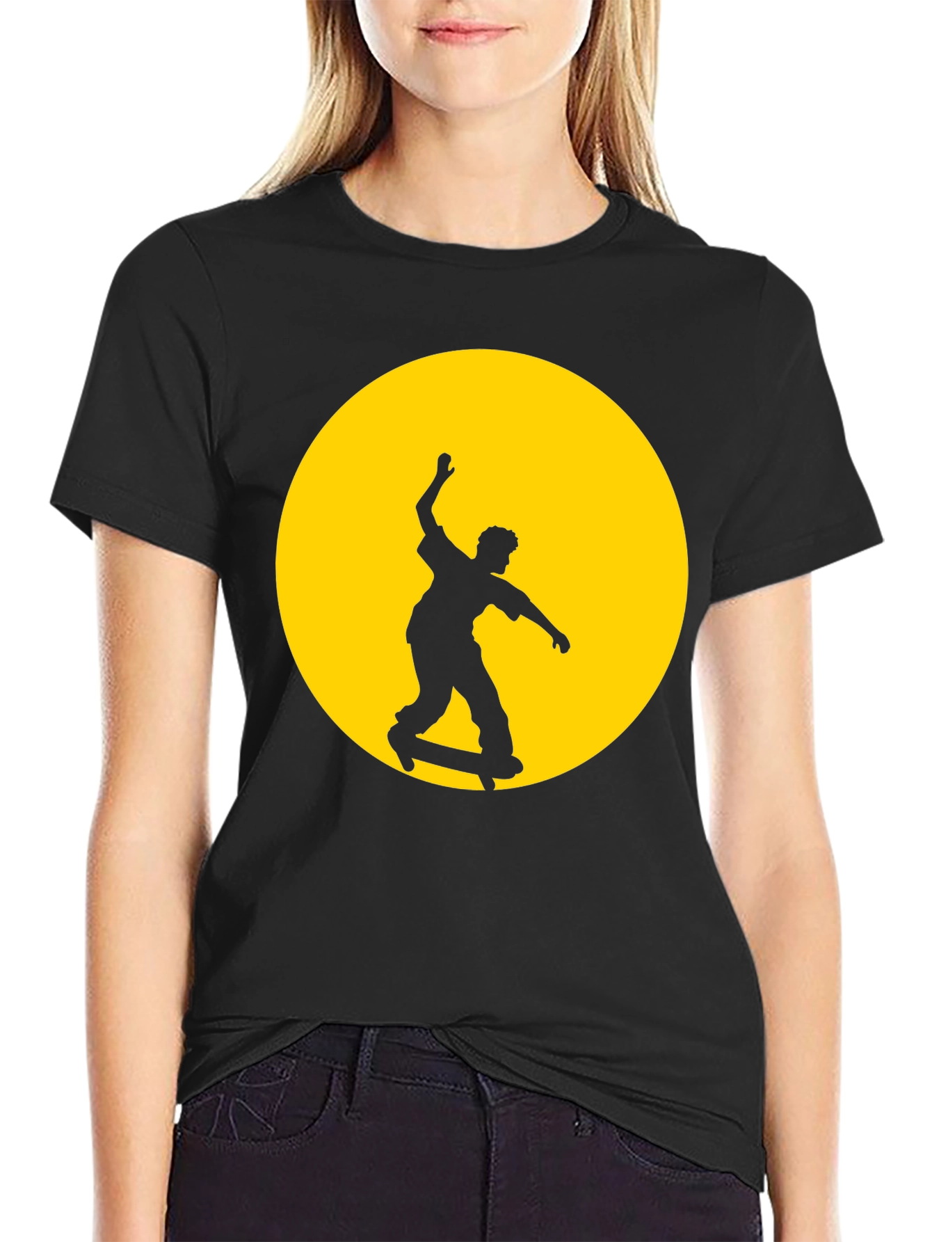 Skateboarder Graphic Tee - Black Cotton Blend