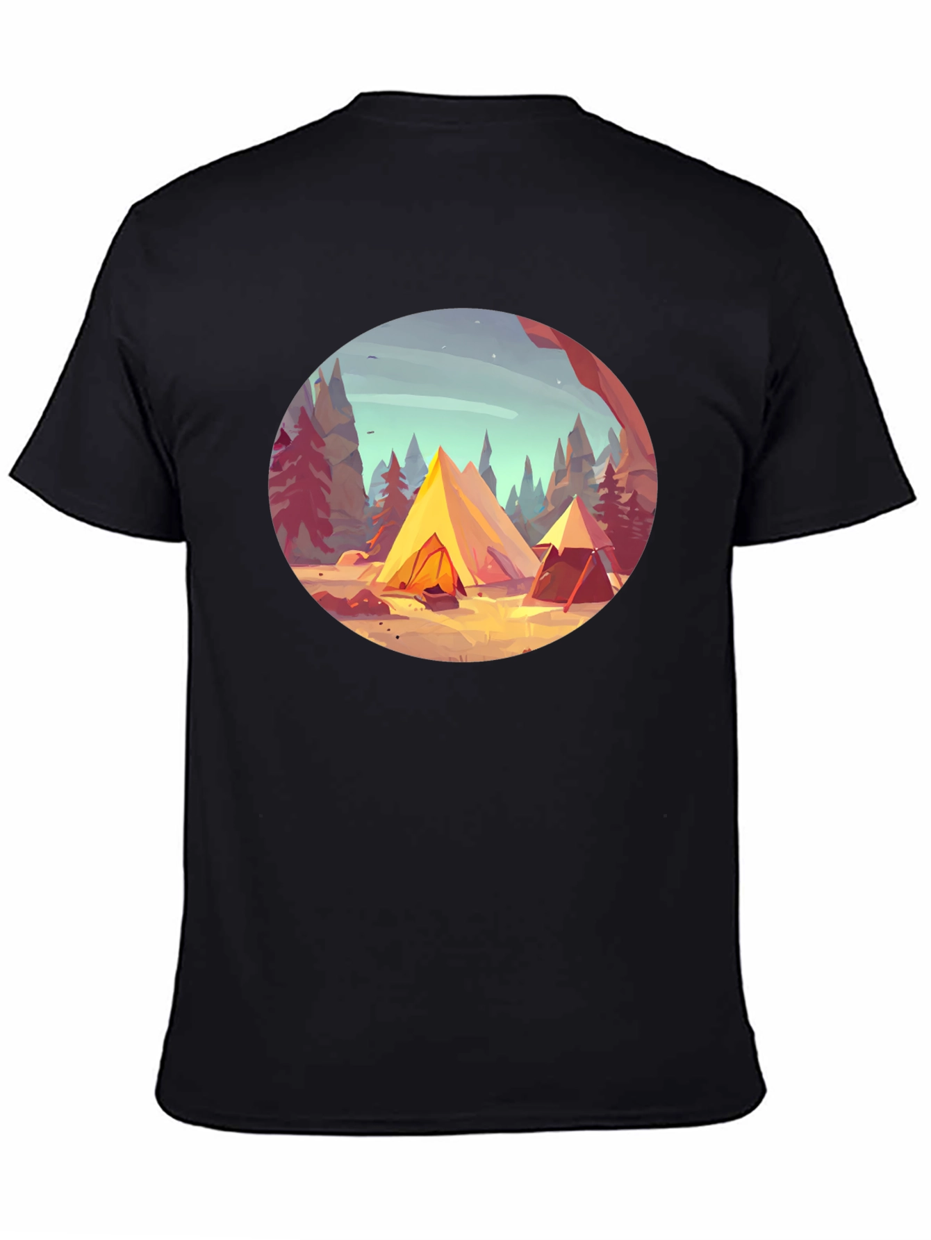 Camping Scene Graphic Tee - Black Unisex T-Shirt