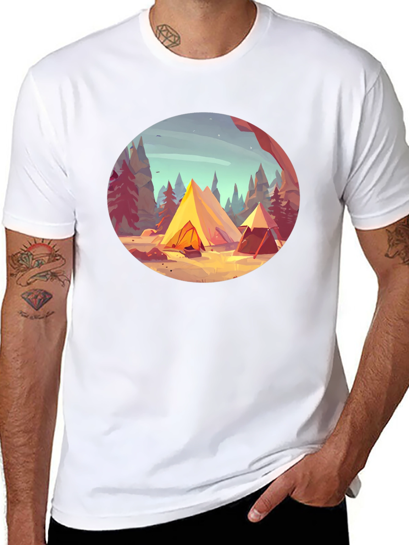 Camping Scene Graphic Tee - Black Unisex T-Shirt